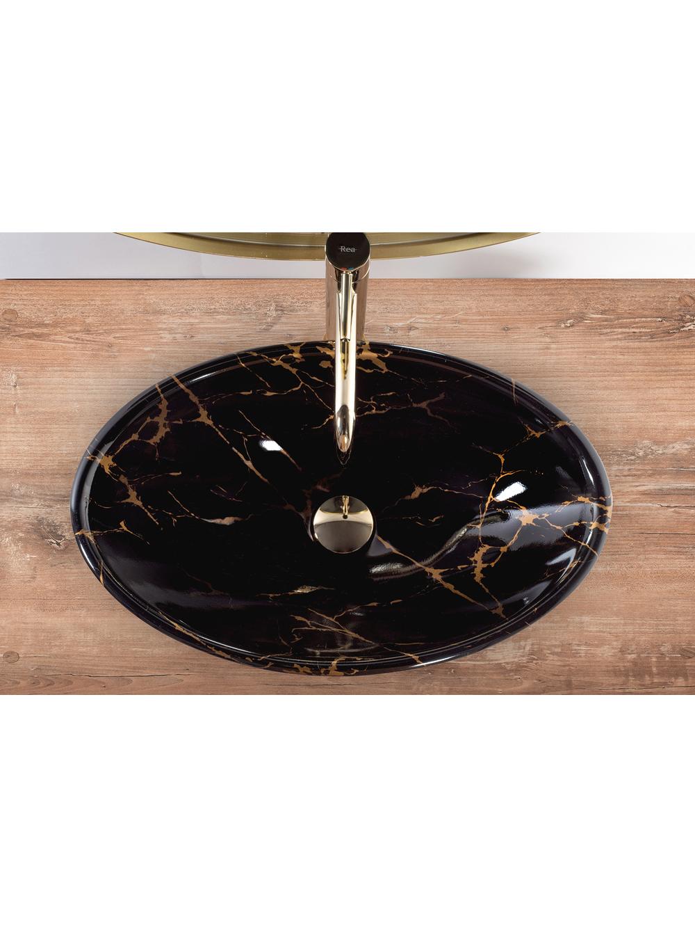 Umywalka nablatowa REA Pamela Black Marble Shiny