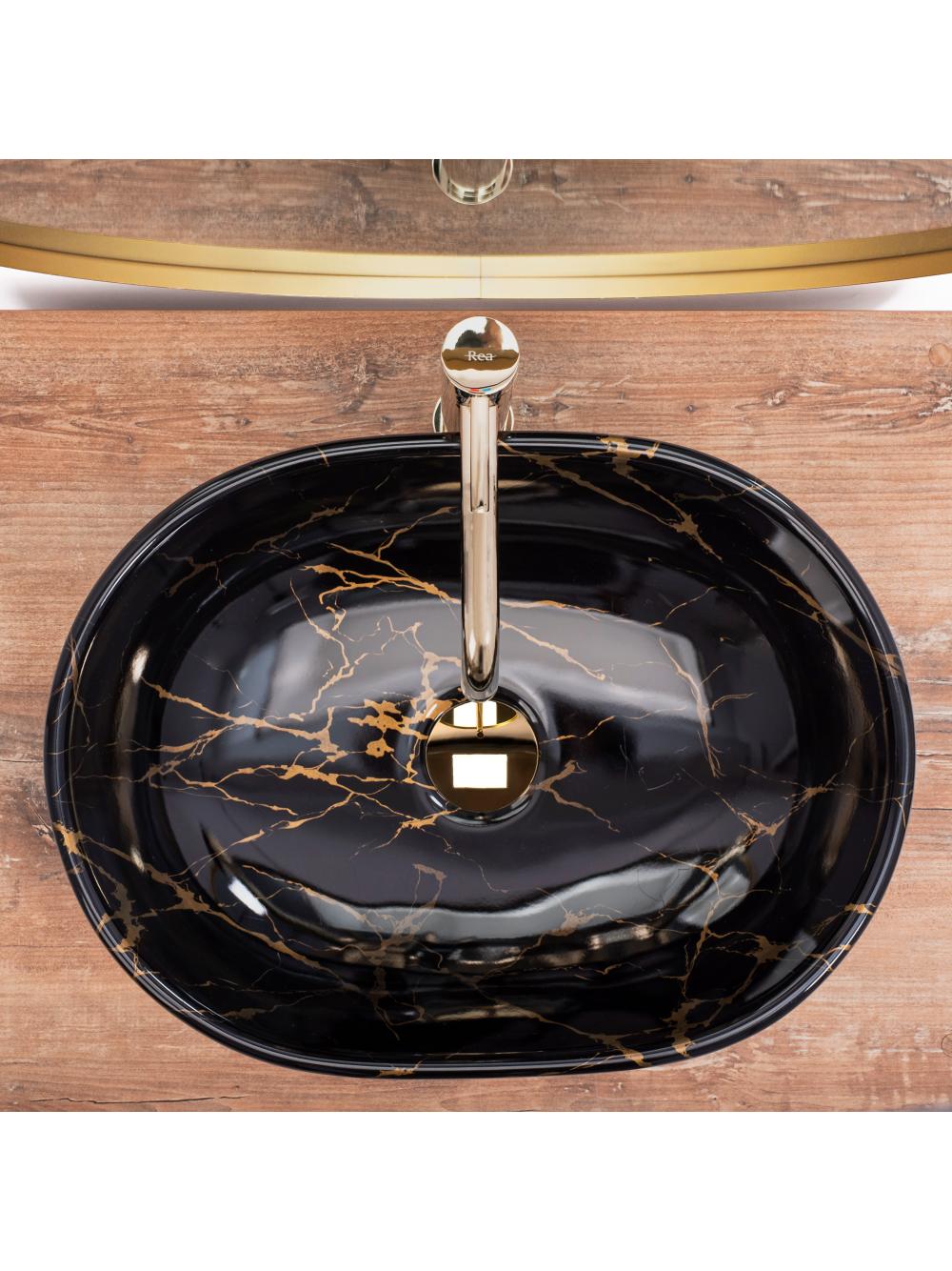 Umywalka nablatowa Rea Amelia Black Marble shiny