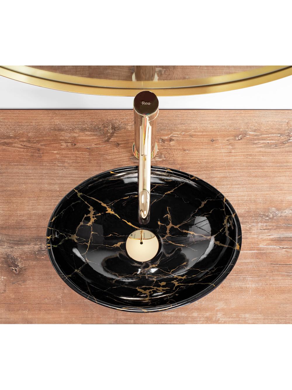 Umywalka nablatowa Rea Sofia Mini Black Marble Shiny