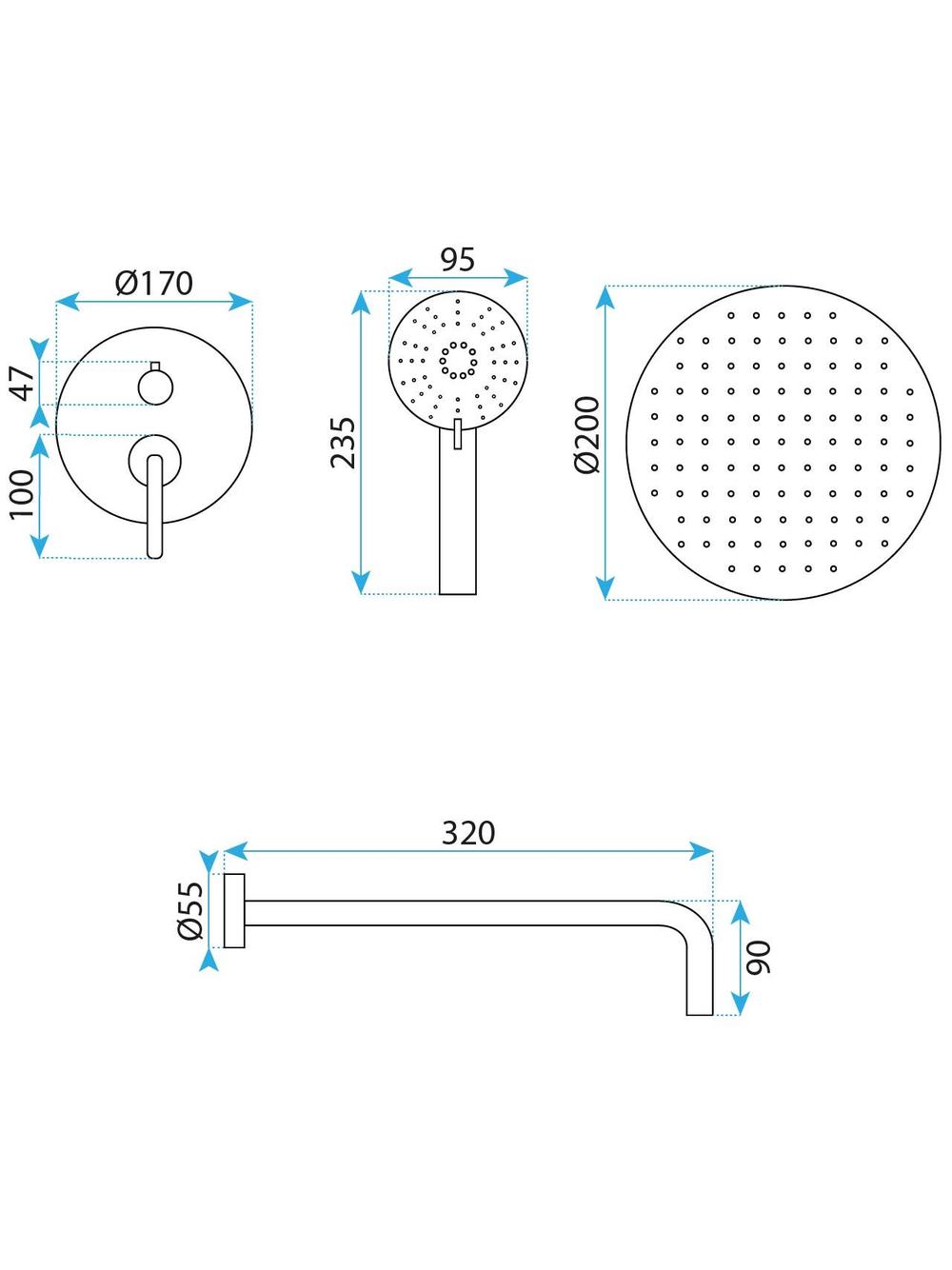 Shower system Rea Ontario Brush Copper + BOX