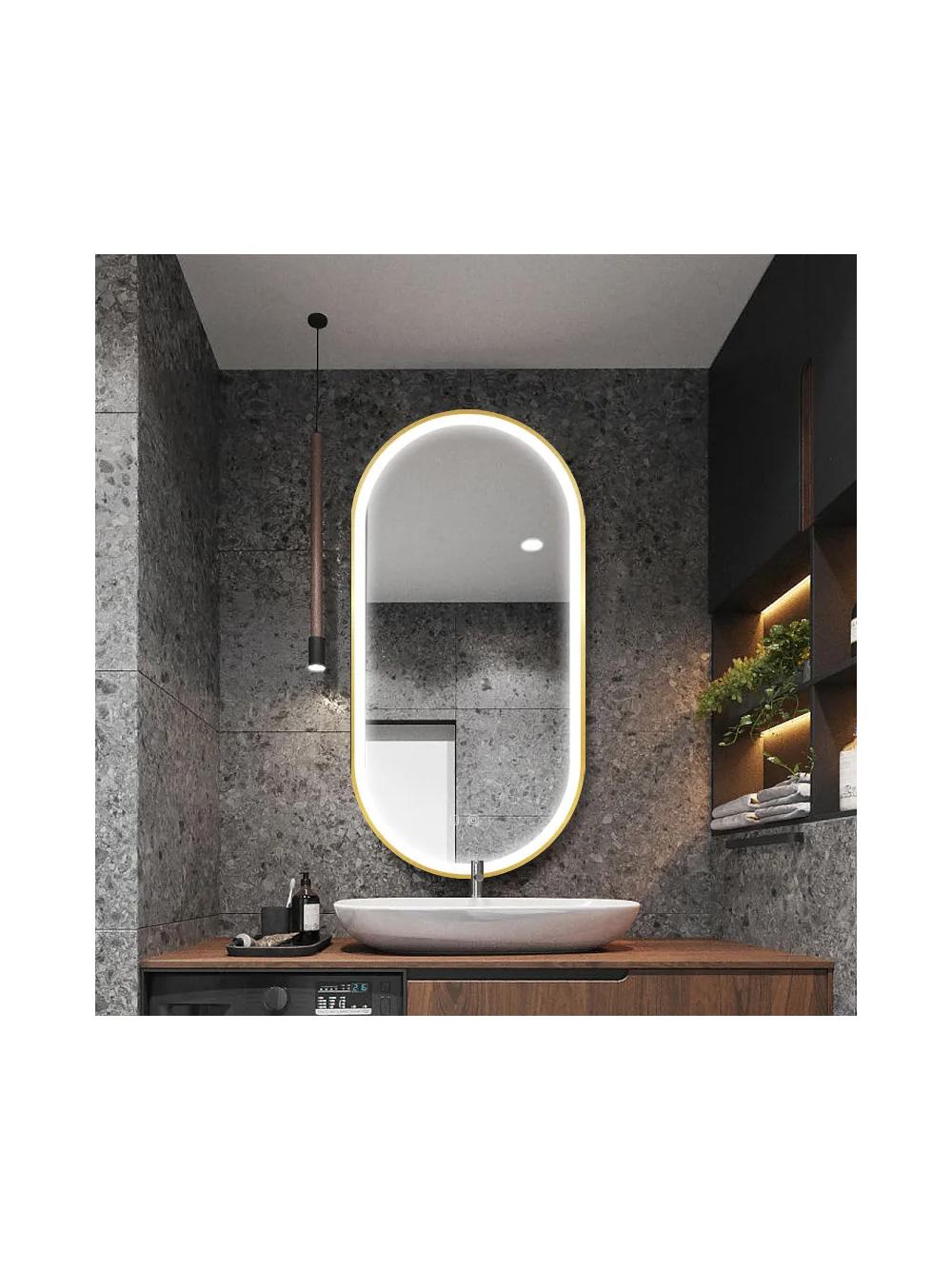 LUSTRO ŚCIENNE LED OVL 50x100cm Złote Szczotkowane