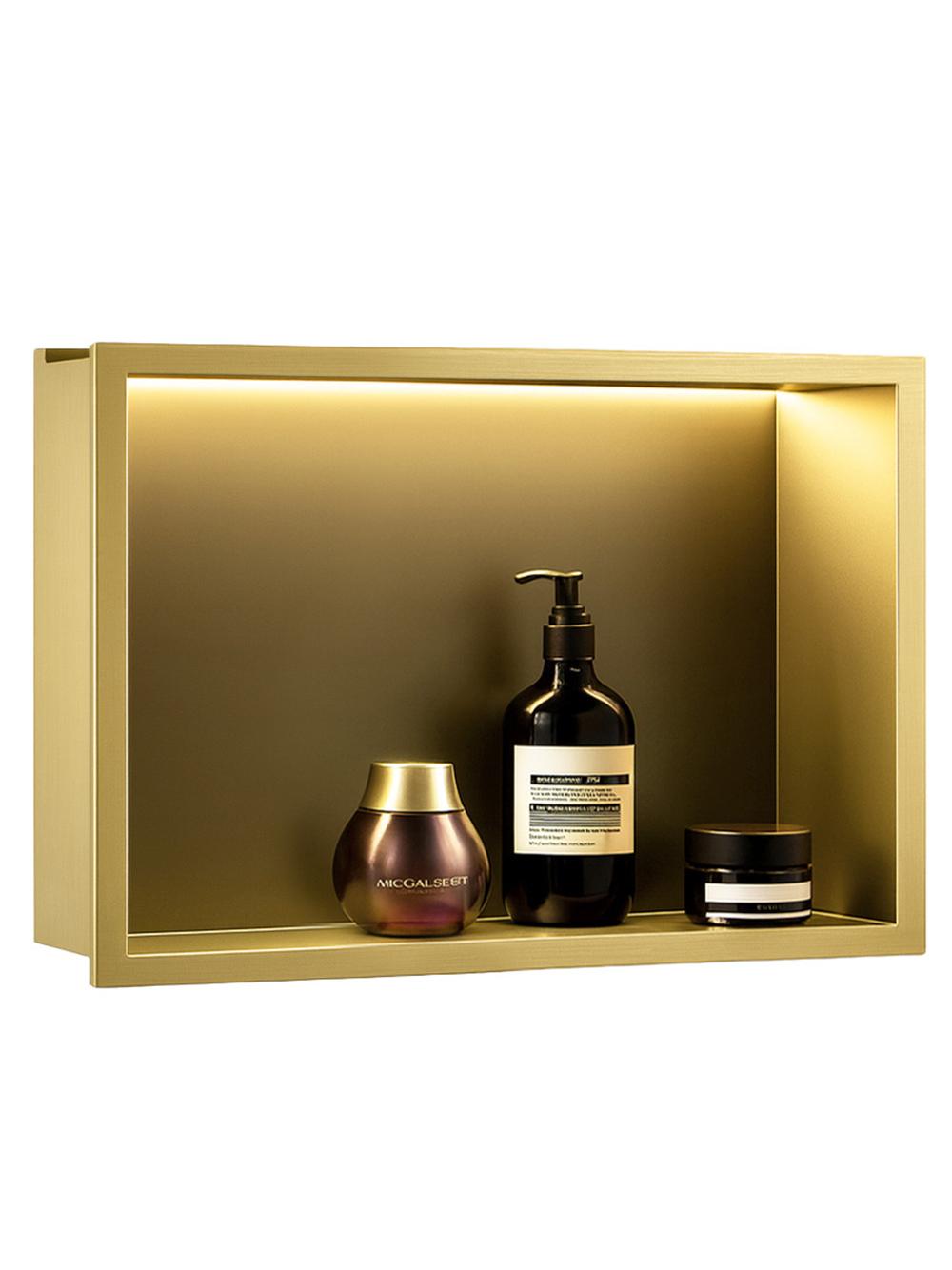 VSTAVANÁ KÚPEĽŇOVÁ POLICA LED 30x45 brush gold