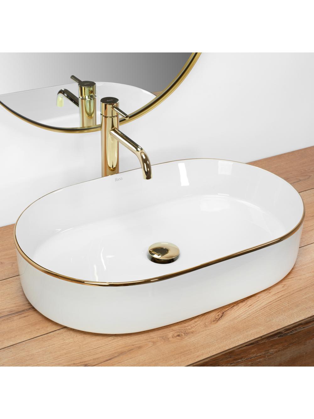 Νιπτήρας πάγκου Rea Nadia White Gold Edge 61 x 38.5 x 12 cm