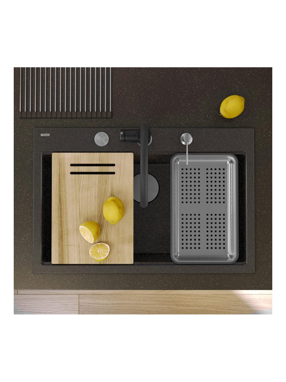 Zlewozmywak granitowy MARC 110 WORKSTATION Czarny Metalik