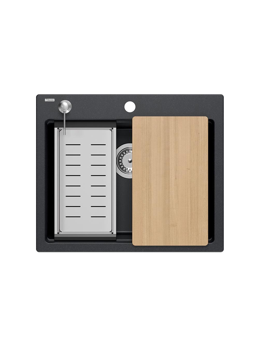 Zlewozmywak granitowy KURT 110 WORKSTATION Czarny Nakrapiany