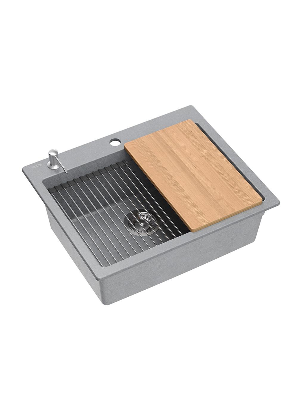 Zlewozmywak granitowy KURT 110 WORKSTATION SZARY Metalik