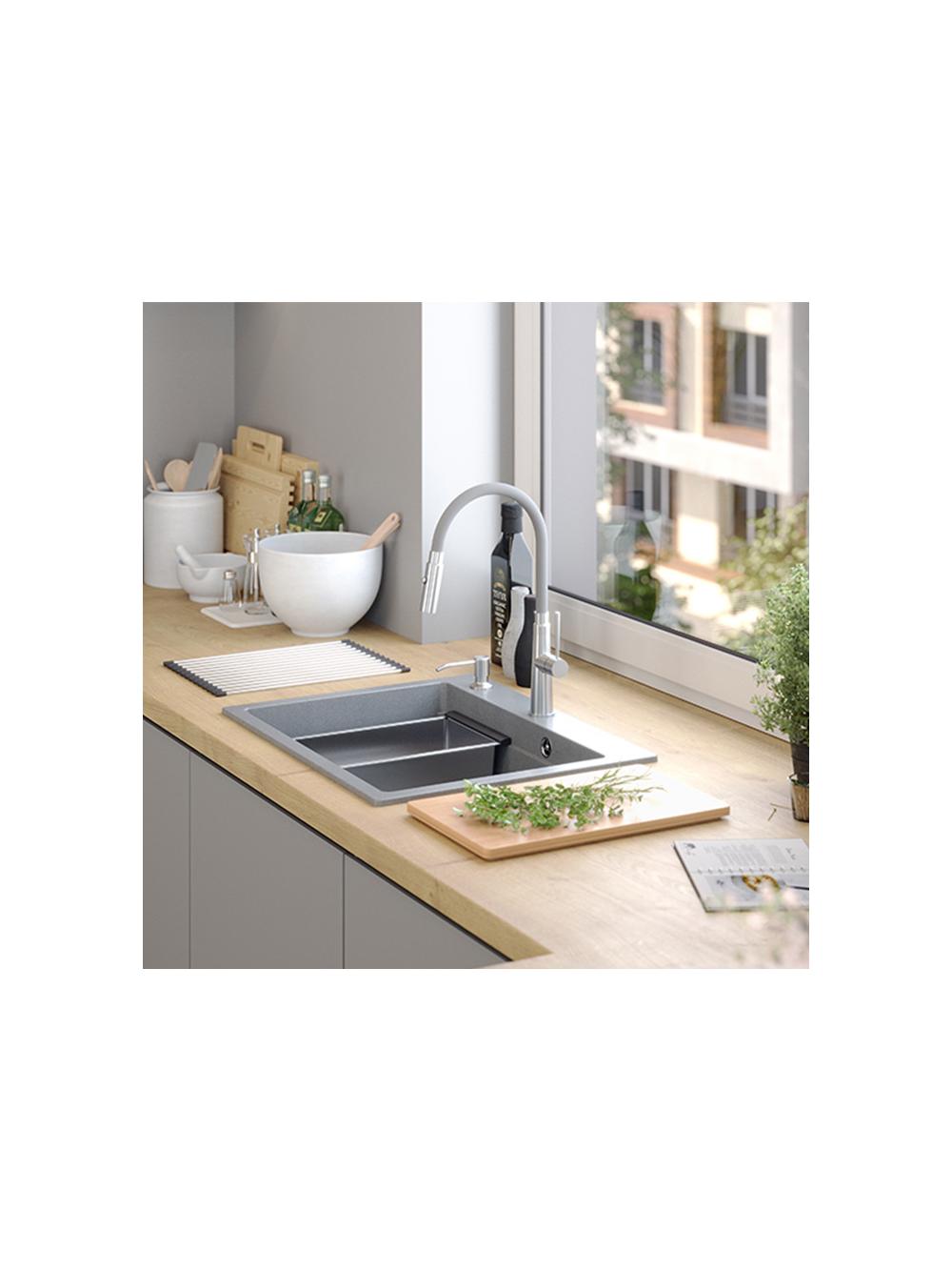 Zlewozmywak granitowy KURT 110 WORKSTATION SZARY Metalik