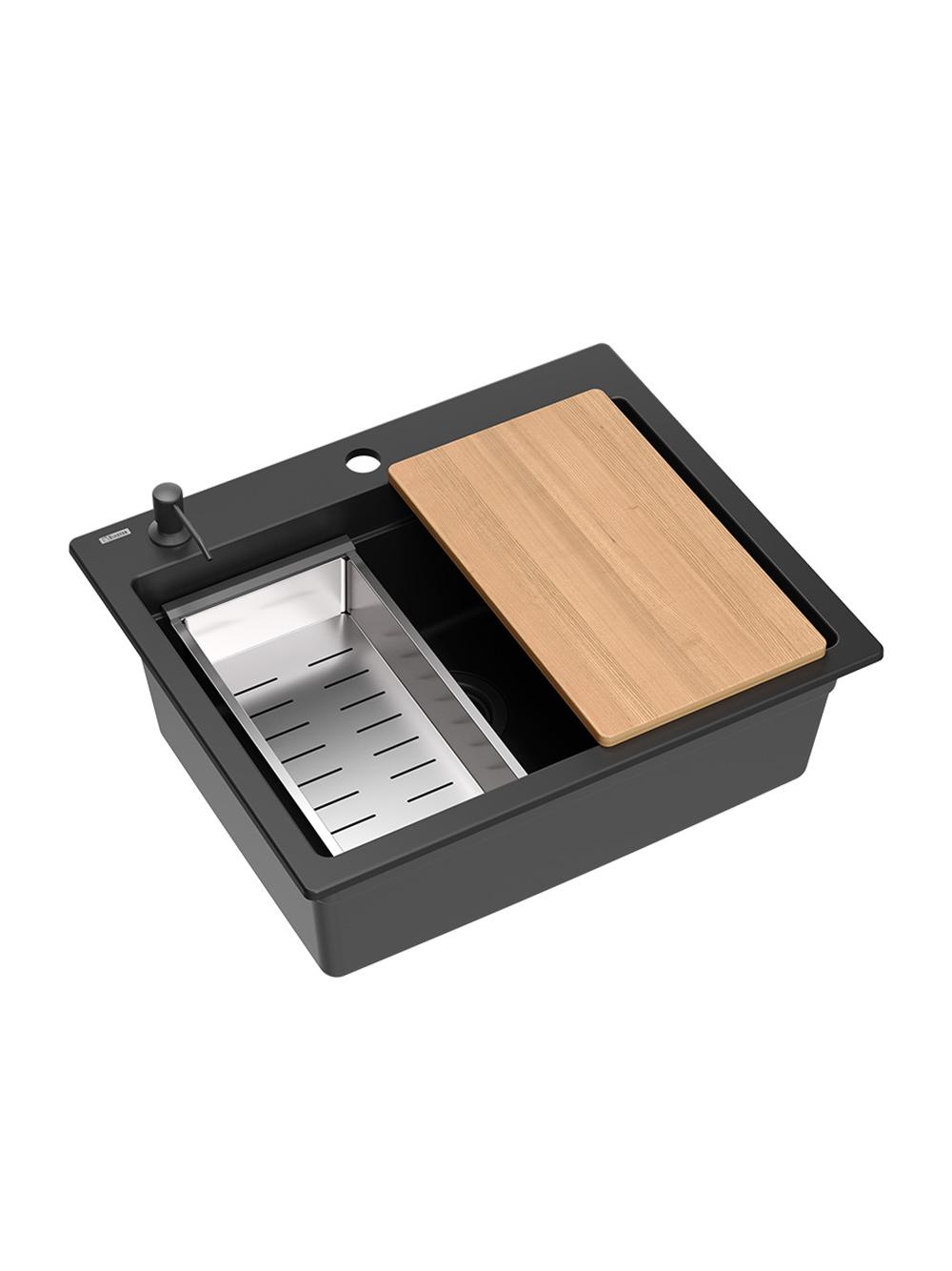Zlewozmywak granitowy KURT 110 WORKSTATION Czarny