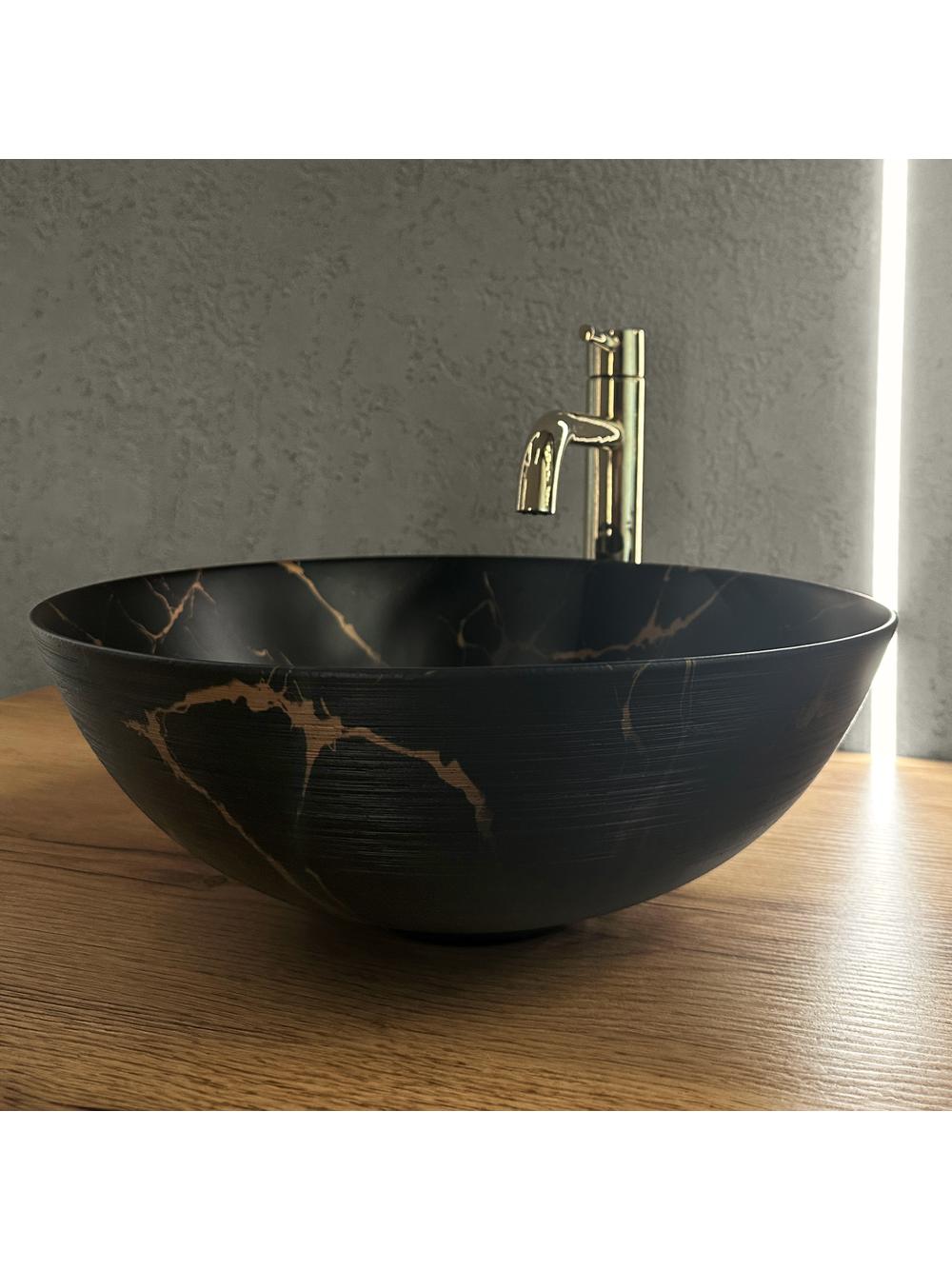 Umywalka nablatowa REA Stella Black Marble Brush