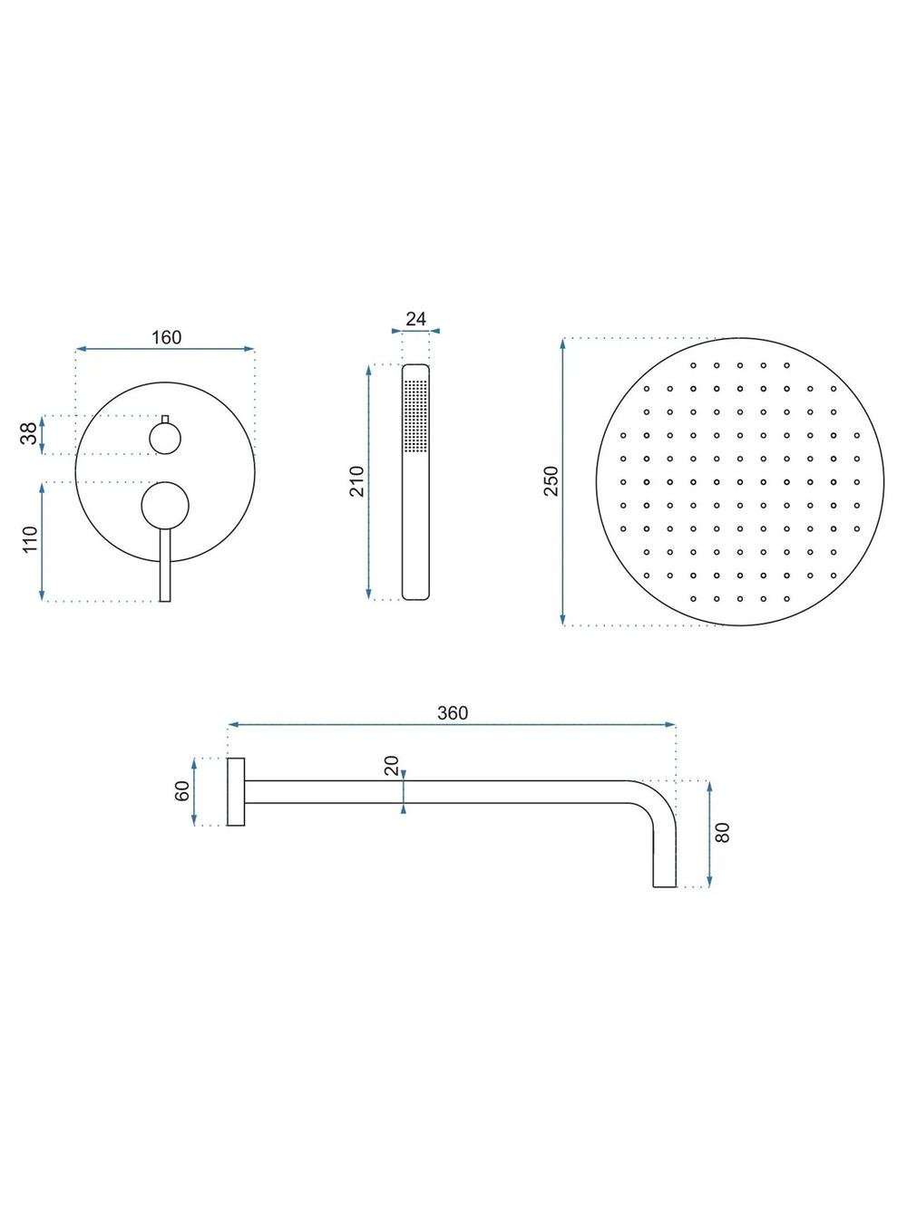 Kit de douche encastré Rea Lungo Grip Brush Copper + BOX