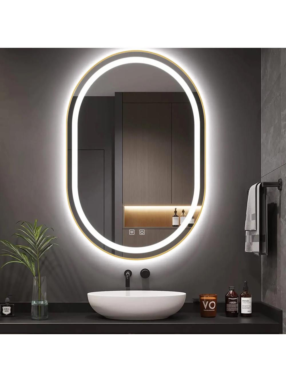 LUSTRO ŚCIENNE LED OLL 60x90 cm Złote Szczotkowane