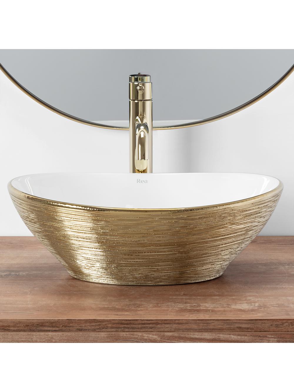 Umywalka nablatowa Rea Sofia White Gold Brush