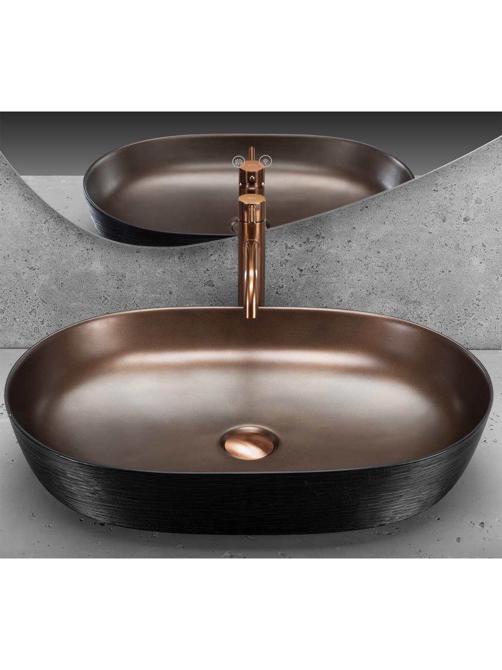 Umywalka nablatowa Rea Cleo 61 Copper Brush / Black