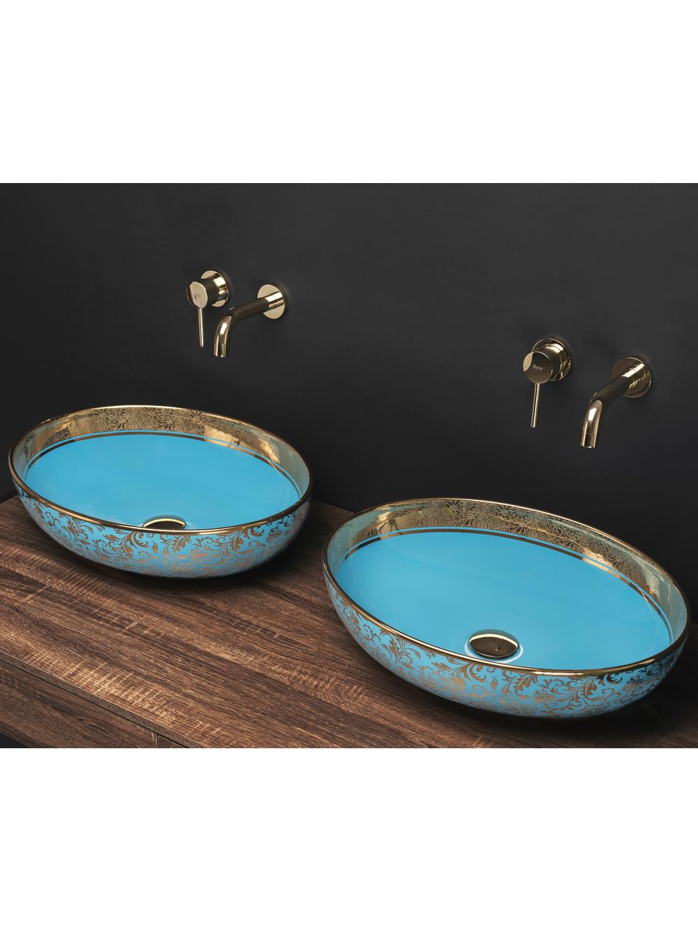 Umywalka Nablatowa Rea Margot Blue/Gold
