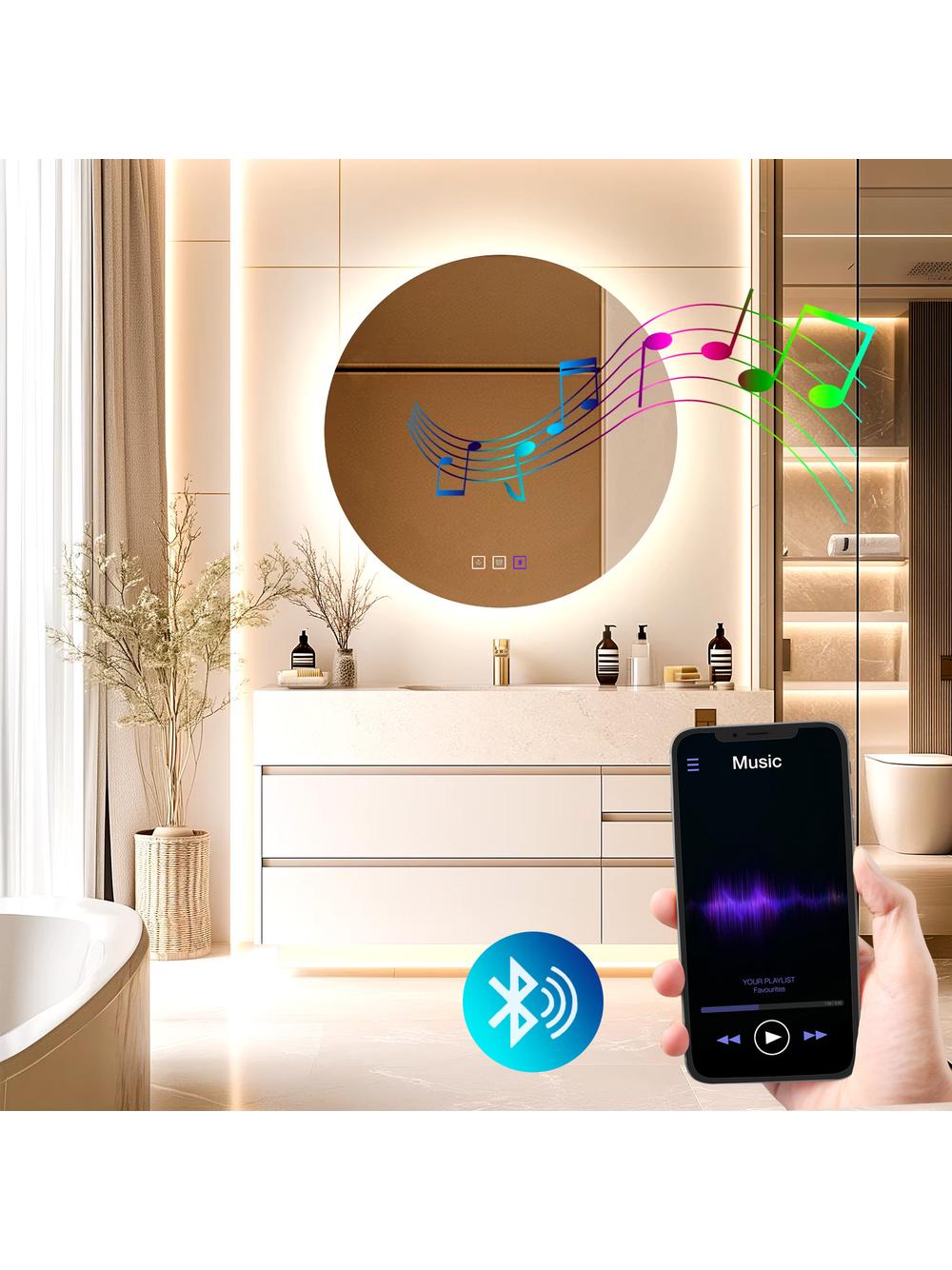LUSTRO ŚCIENNE LED Z BLUETOOTH 60cm ROUND