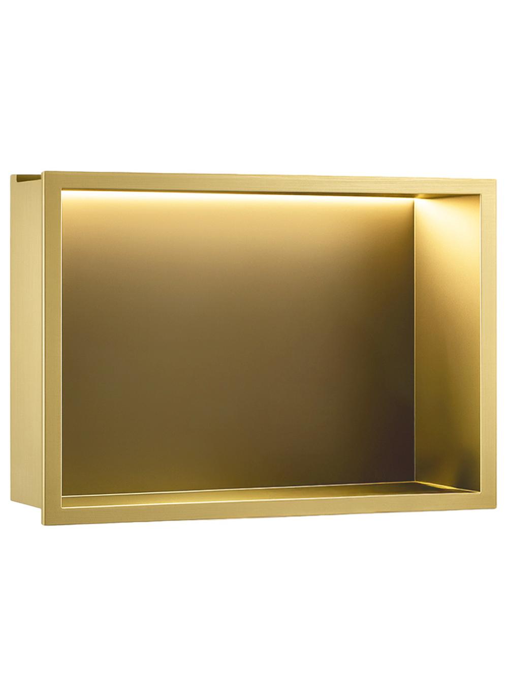 VSTAVANÁ KÚPEĽŇOVÁ POLICA LED 30x45 brush gold