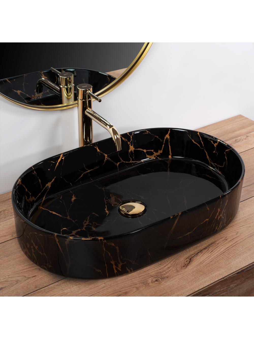 Umywalka nablatowa REA Nadia Czarna Marble Shiny