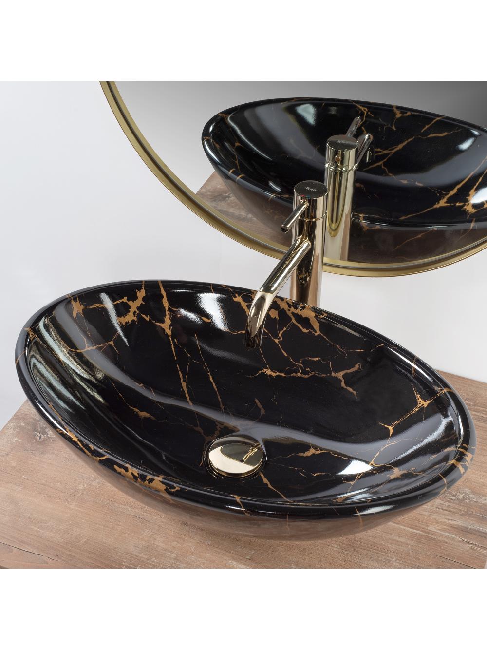 Umywalka nablatowa REA Pamela Black Marble Shiny
