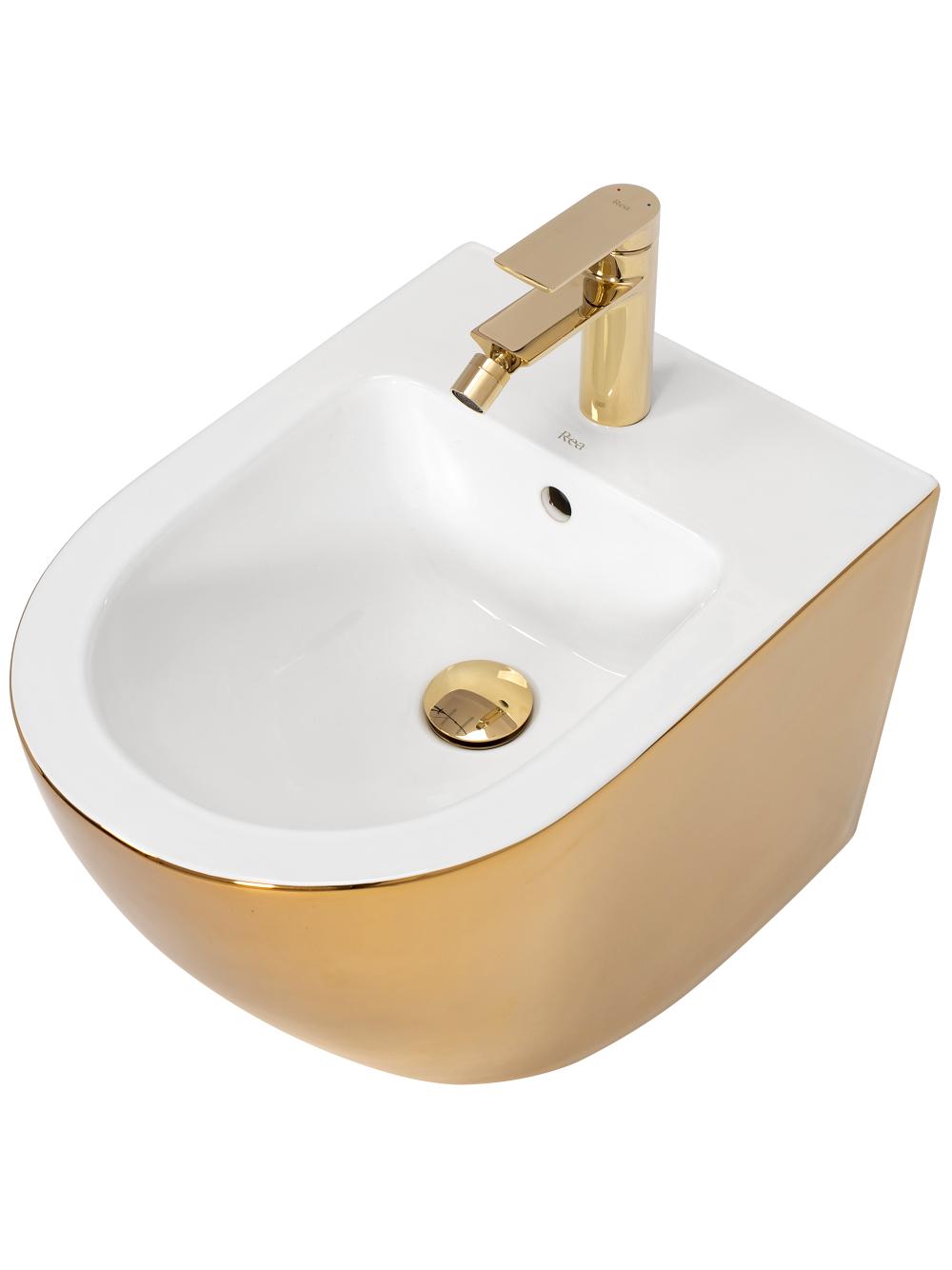 Zestaw Misa WC Carlo Mini Flat + Bidet Carlo Mini złoto biała