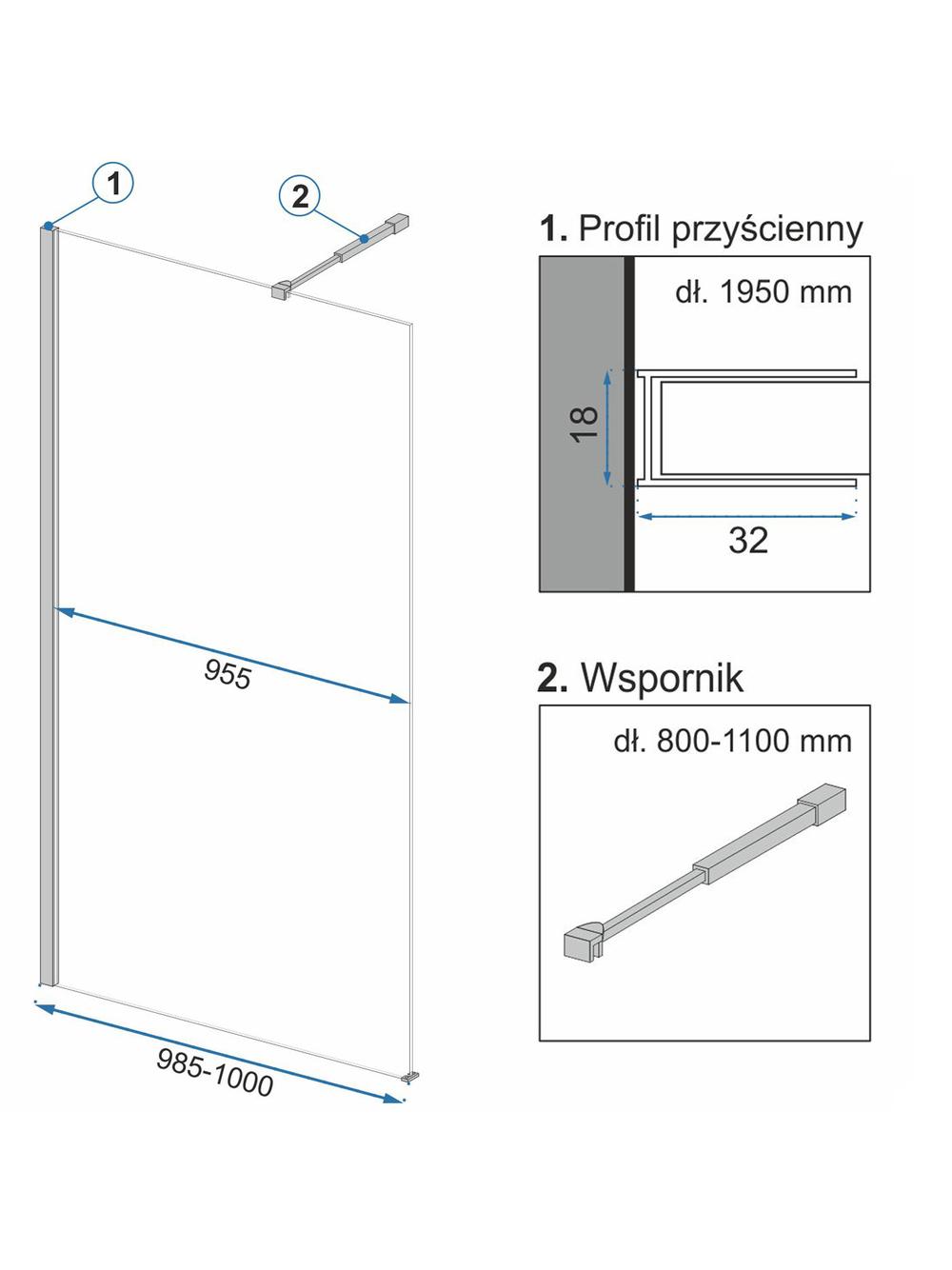 Ścianka prysznicowa Rea Aero Ombre Czarna 100