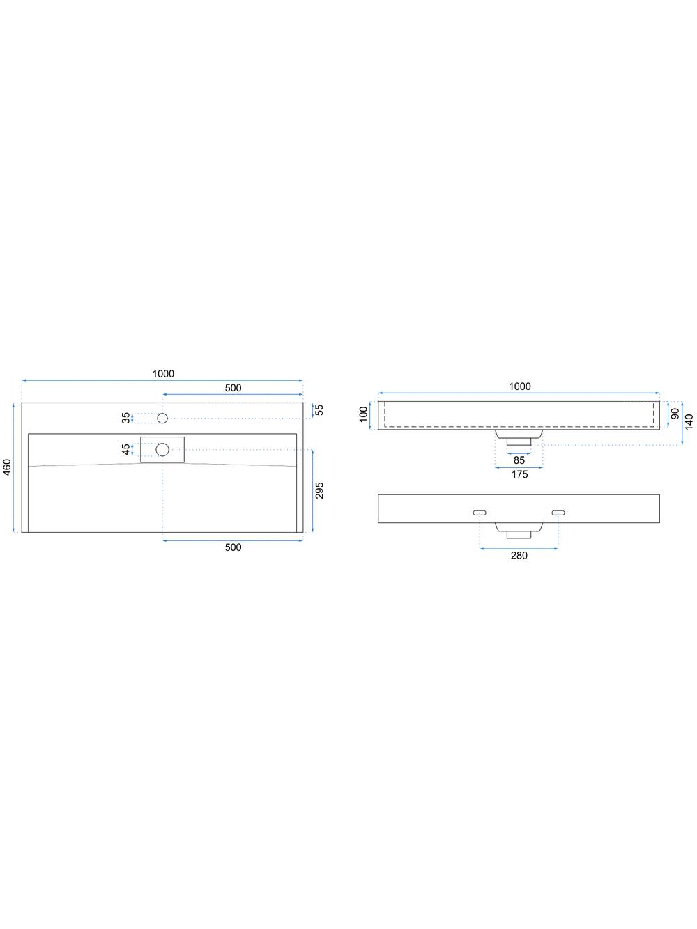 Умывальник конгломератный на столешницу GOYA 100CM
