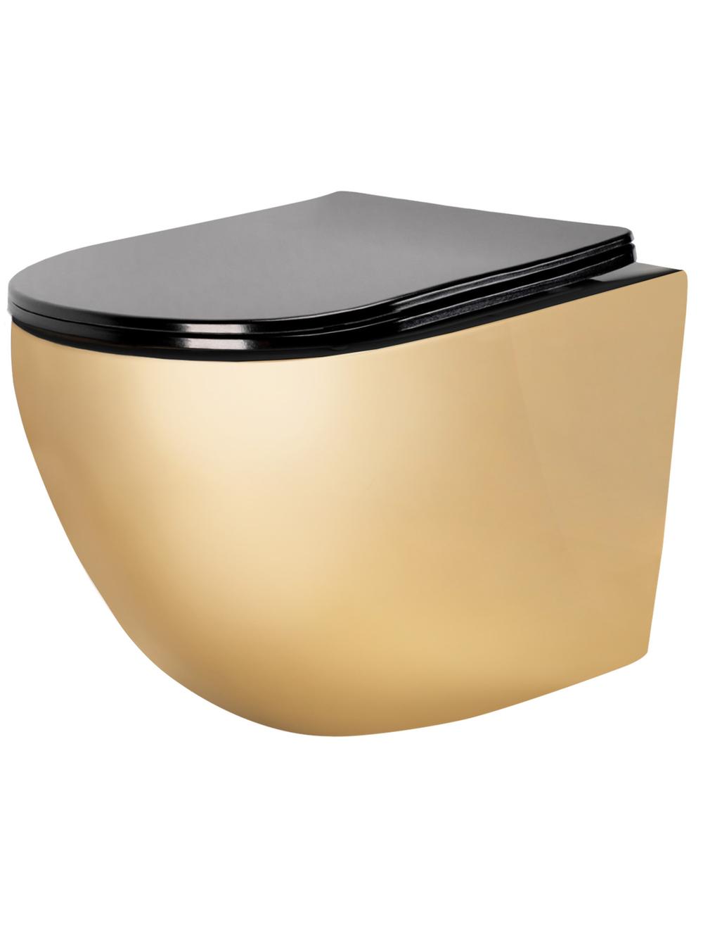 Misa WC podwieszana Carlo Mini Rimless Flat Złoto Czarna