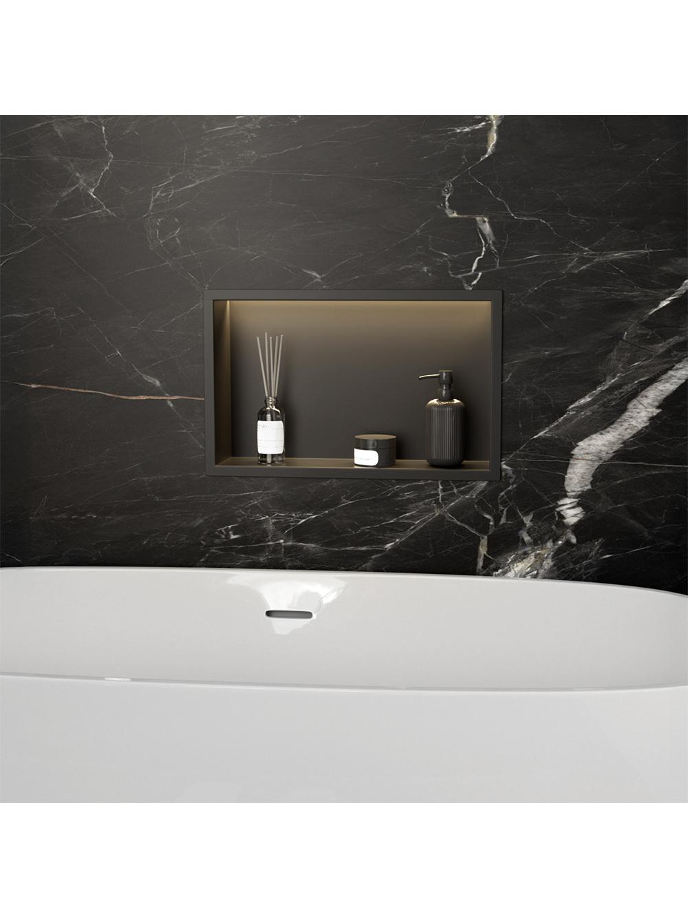 VSTAVANÁ KÚPEĽŇOVÁ POLICA LED 30x45 black