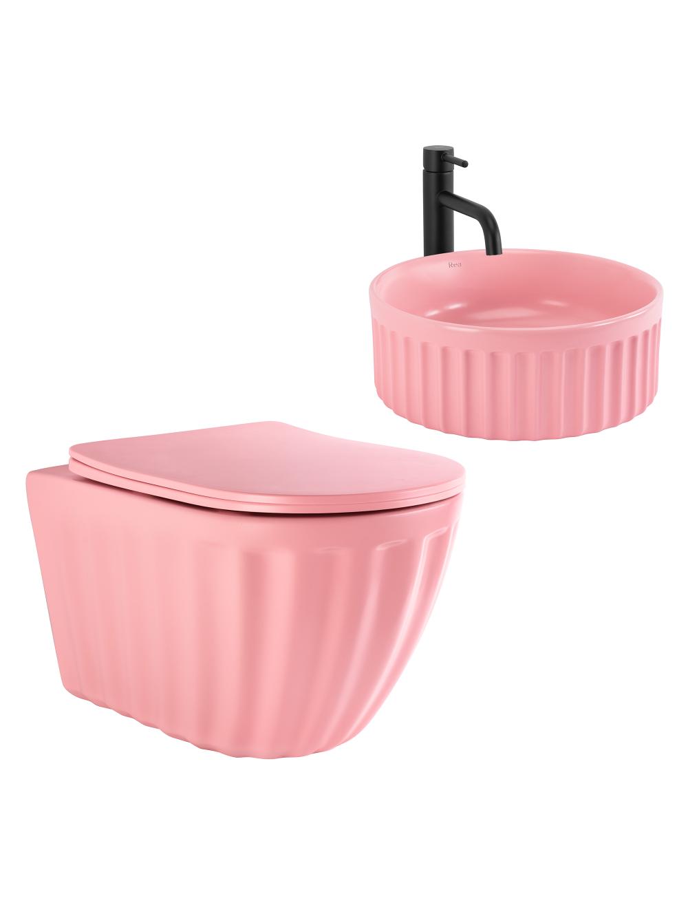 Zestaw Misa WC podwieszana + Umywalka nablatowa Rea Light Pink Matt