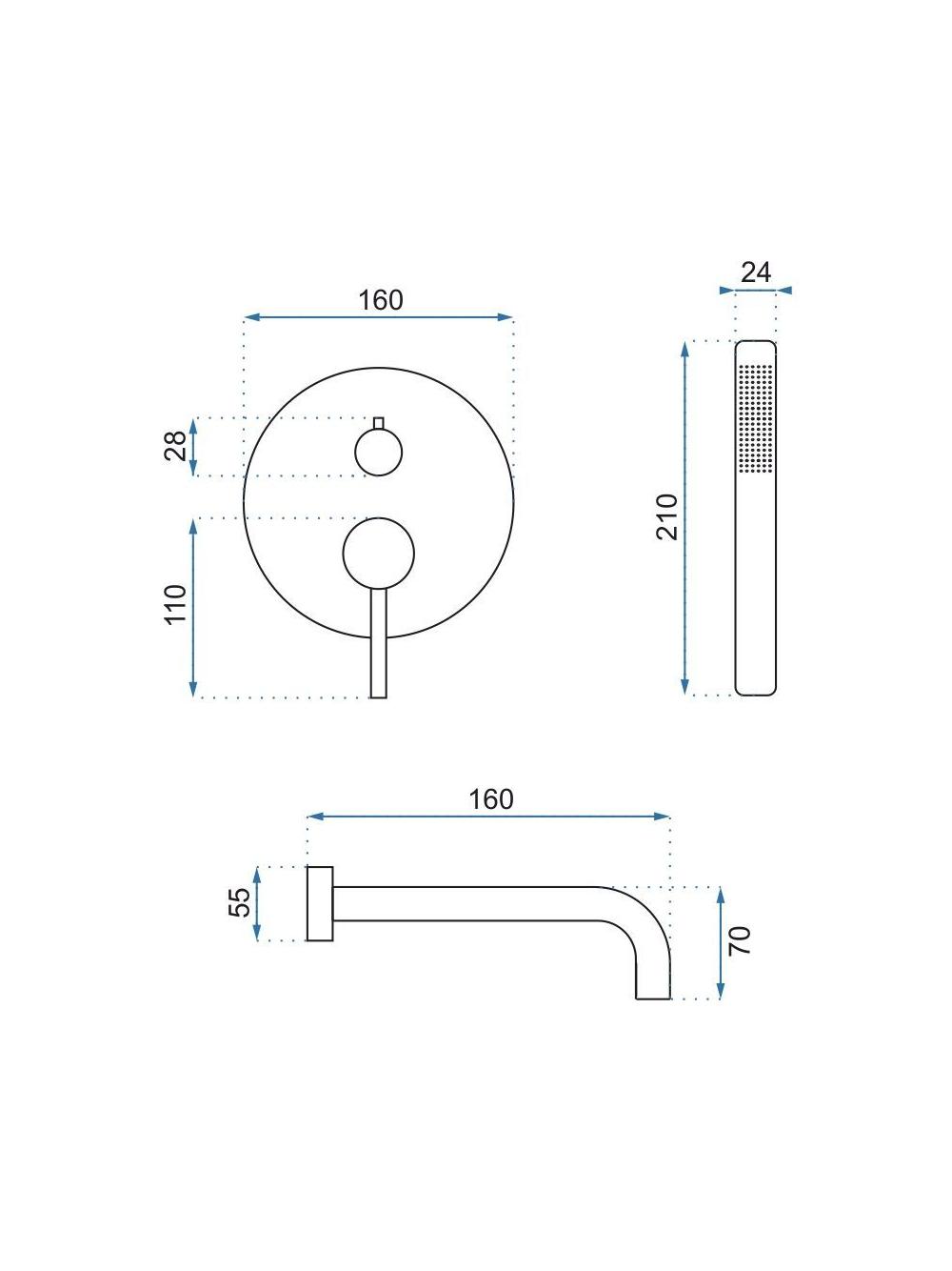 Bateria wannowa podtynkowa Rea Lungo chrom + Box