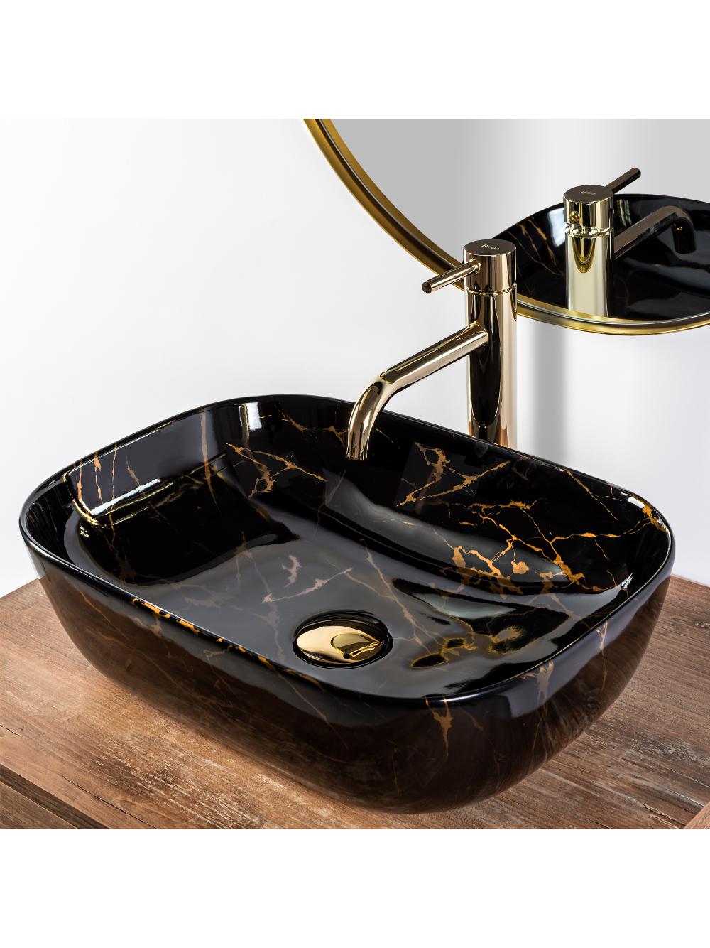 Umywalka nablatowa Rea Belinda Black Marble shiny