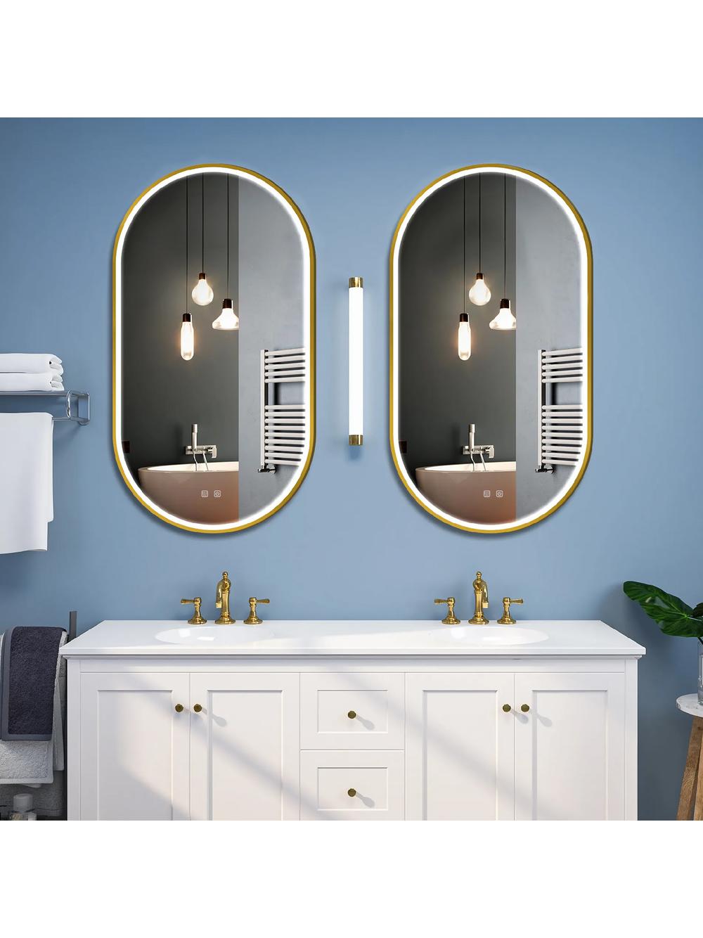 LUSTRO ŚCIENNE LED OVL 50x100cm Złote Szczotkowane