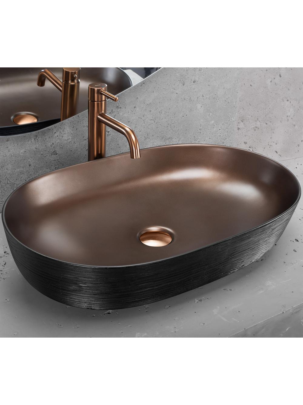 Umywalka nablatowa Rea Cleo 61 Copper Brush / Black