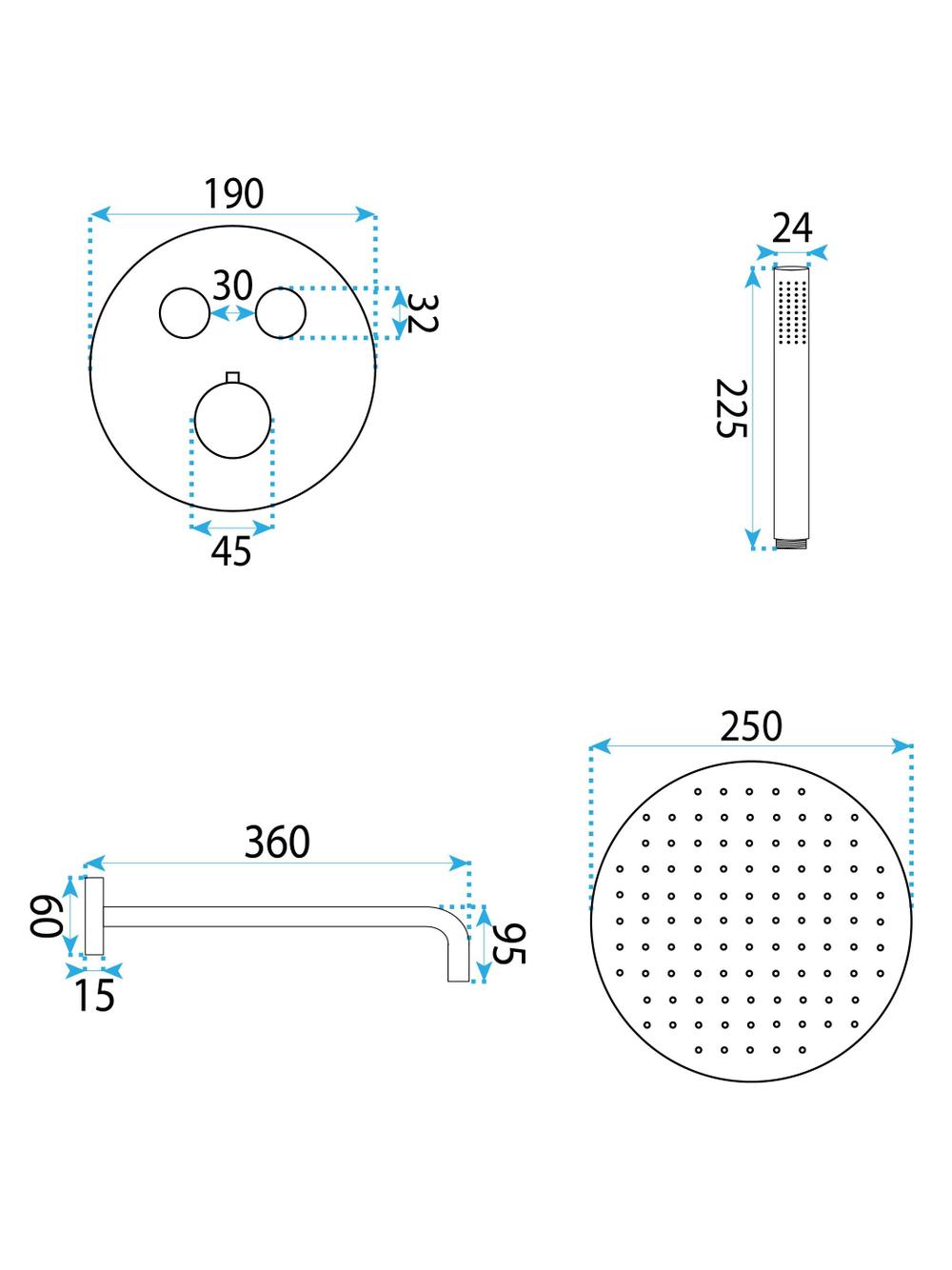 Zestaw natryskowy podtynkowy z termostatem Rea Lungo Diamond Miedziany + BOX