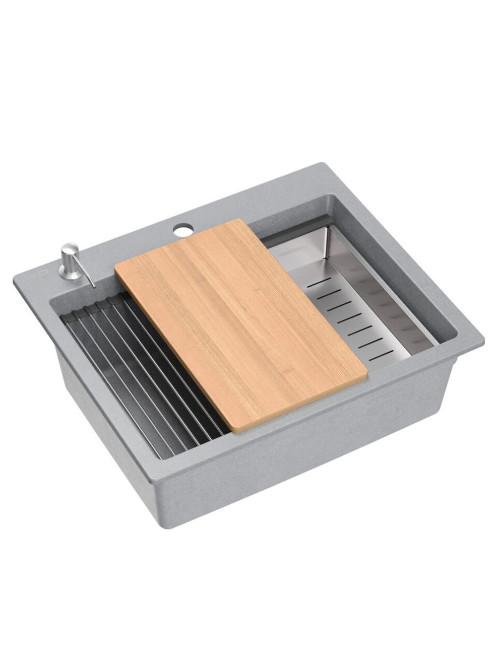 Zlewozmywak granitowy KURT 110 WORKSTATION SZARY Metalik