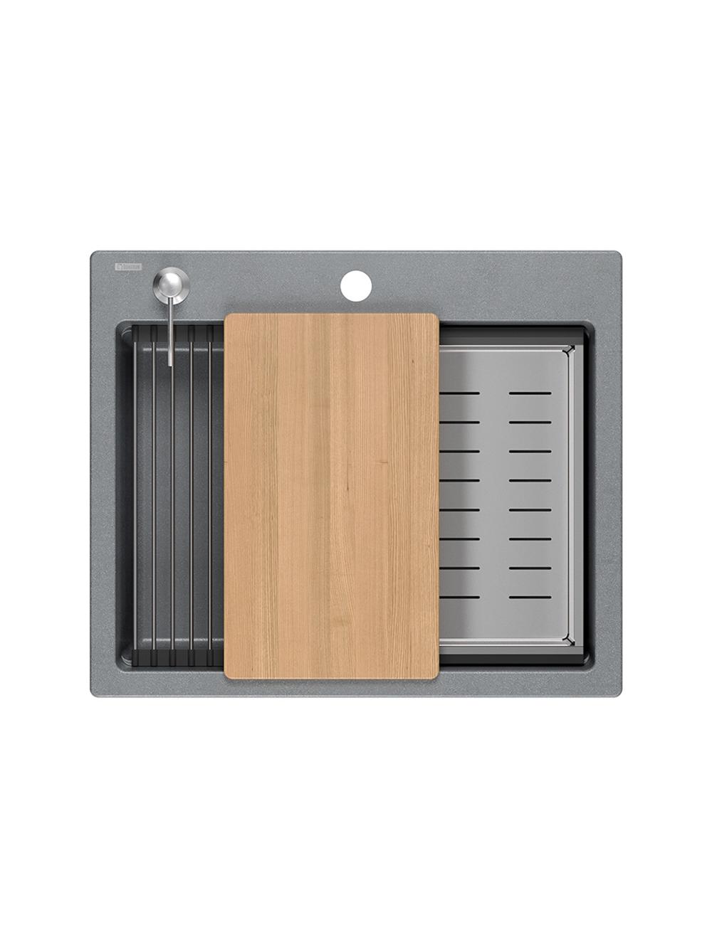 Zlewozmywak granitowy KURT 110 WORKSTATION SZARY Metalik