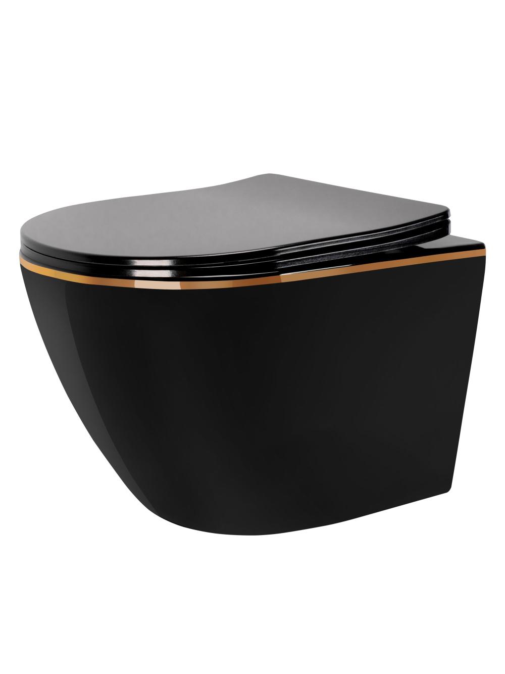 WC Schüssel Randlos Rea Carlo Mini Tornado Black Gold Egde