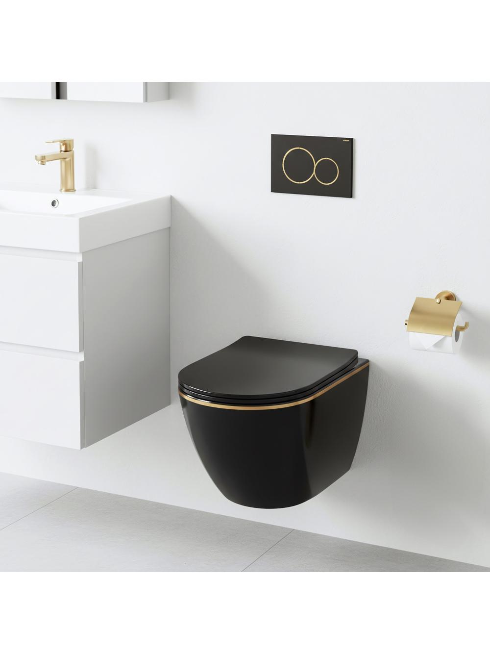 WC Schüssel Randlos Rea Carlo Mini Tornado Black Gold Egde