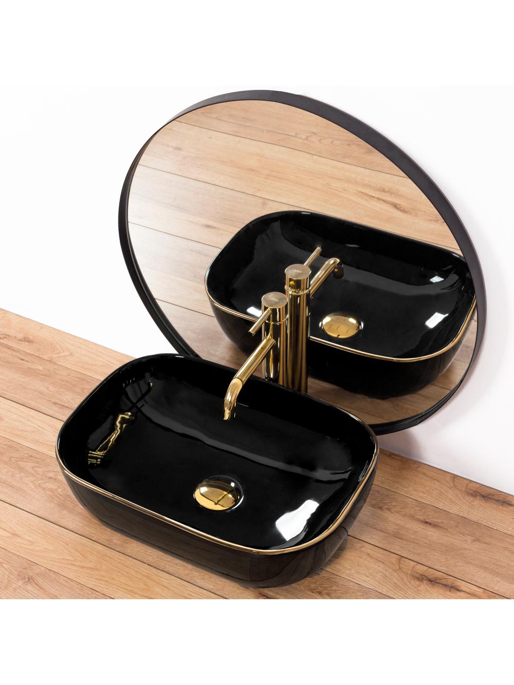 Νιπτήρας πάγκου Rea Belinda Black/Gold Edge 46.5 x 33 x 13. 5 cm
