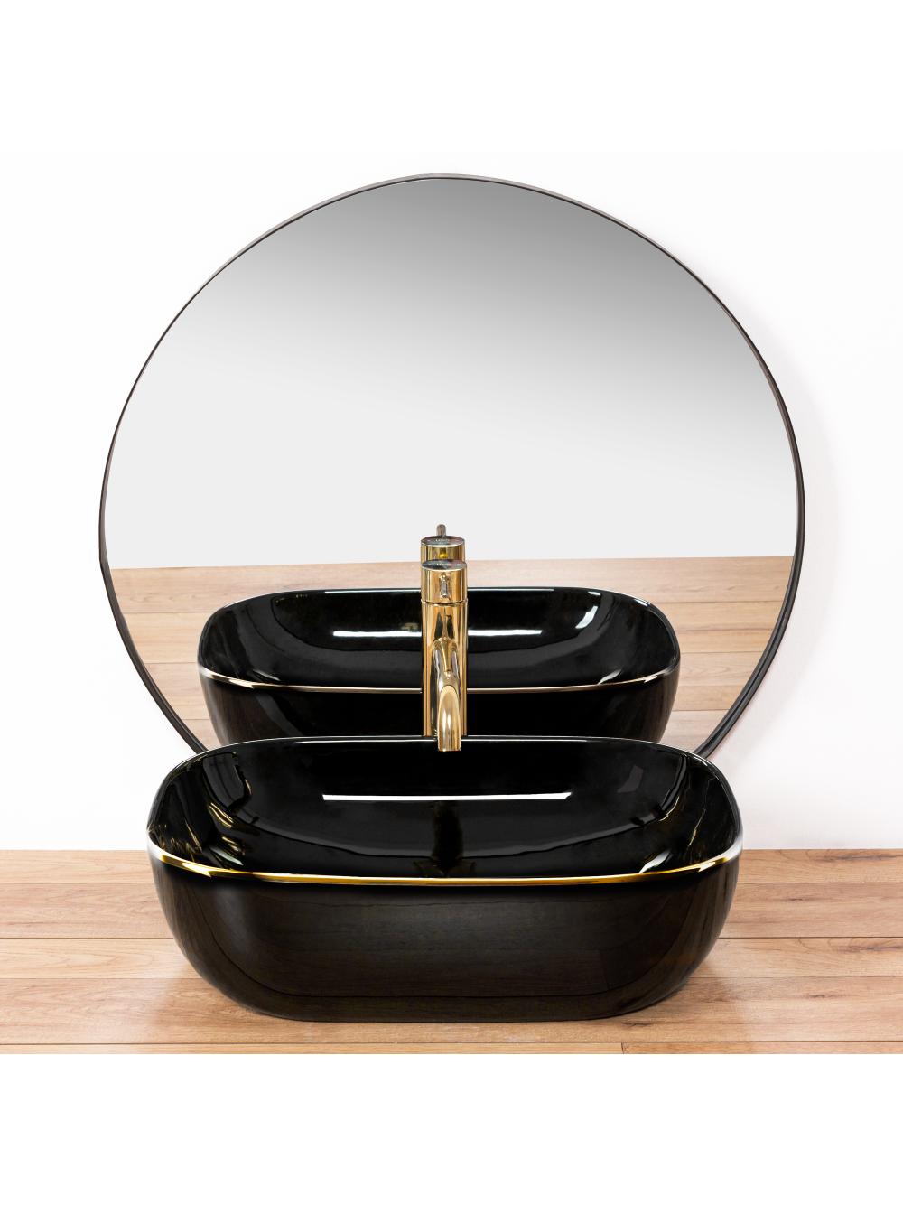 Νιπτήρας πάγκου Rea Belinda Black/Gold Edge 46.5 x 33 x 13. 5 cm