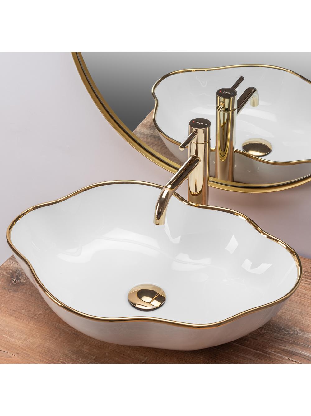 Νιπτήρας πάγκου Rea Pearl Gold Edge 51.5 x 37.5x  13.5 cm