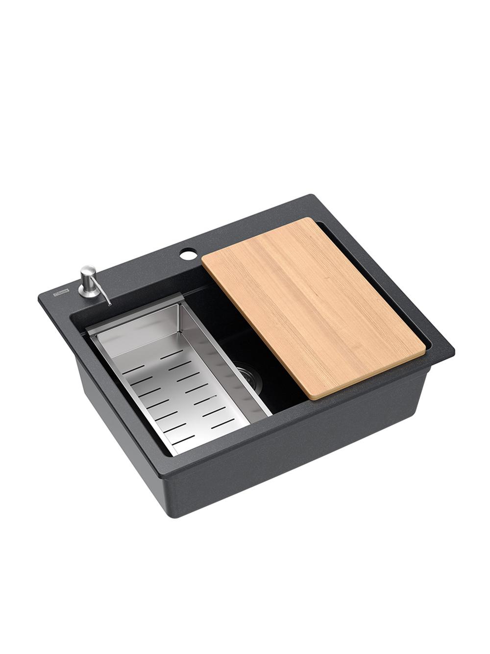 Zlewozmywak granitowy KURT 110 WORKSTATION Czarny Nakrapiany