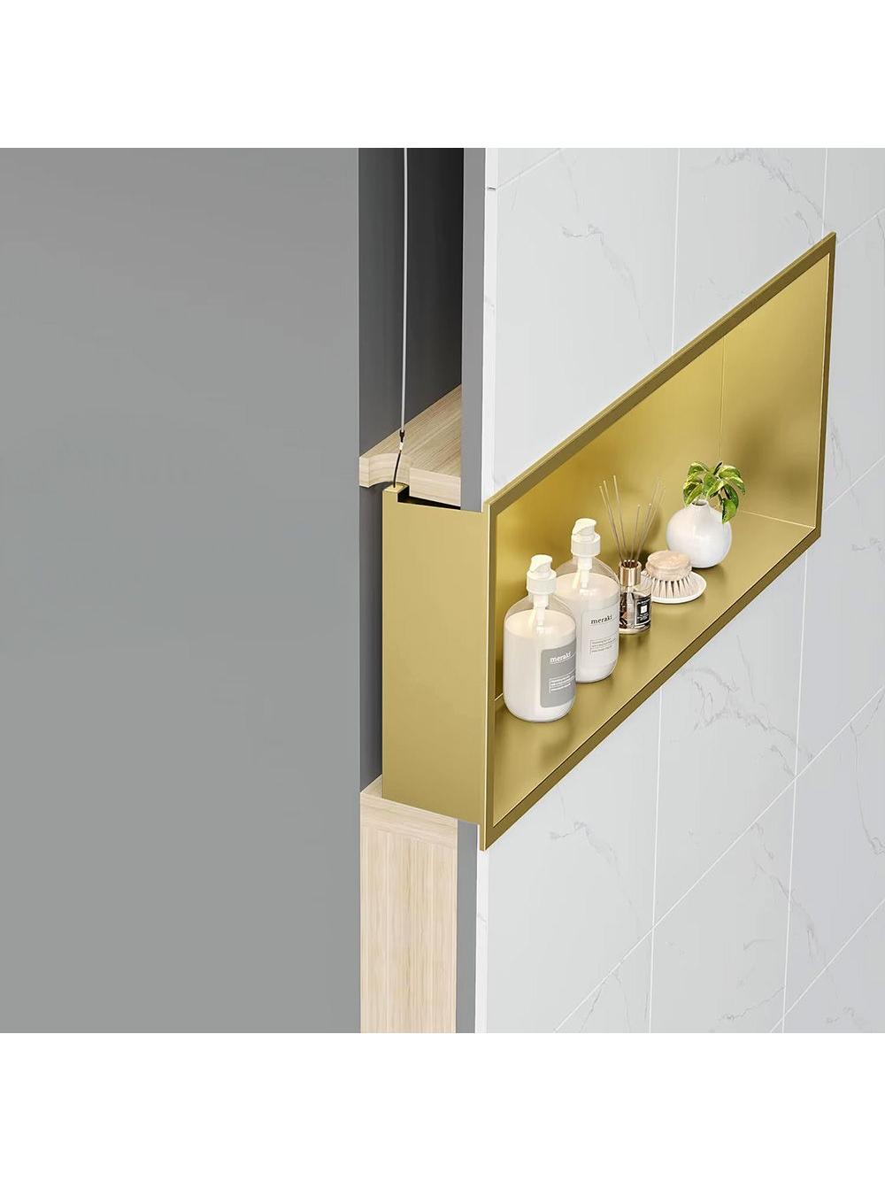 VSTAVANÁ KÚPEĽŇOVÁ POLICA LED 30x45 brush gold