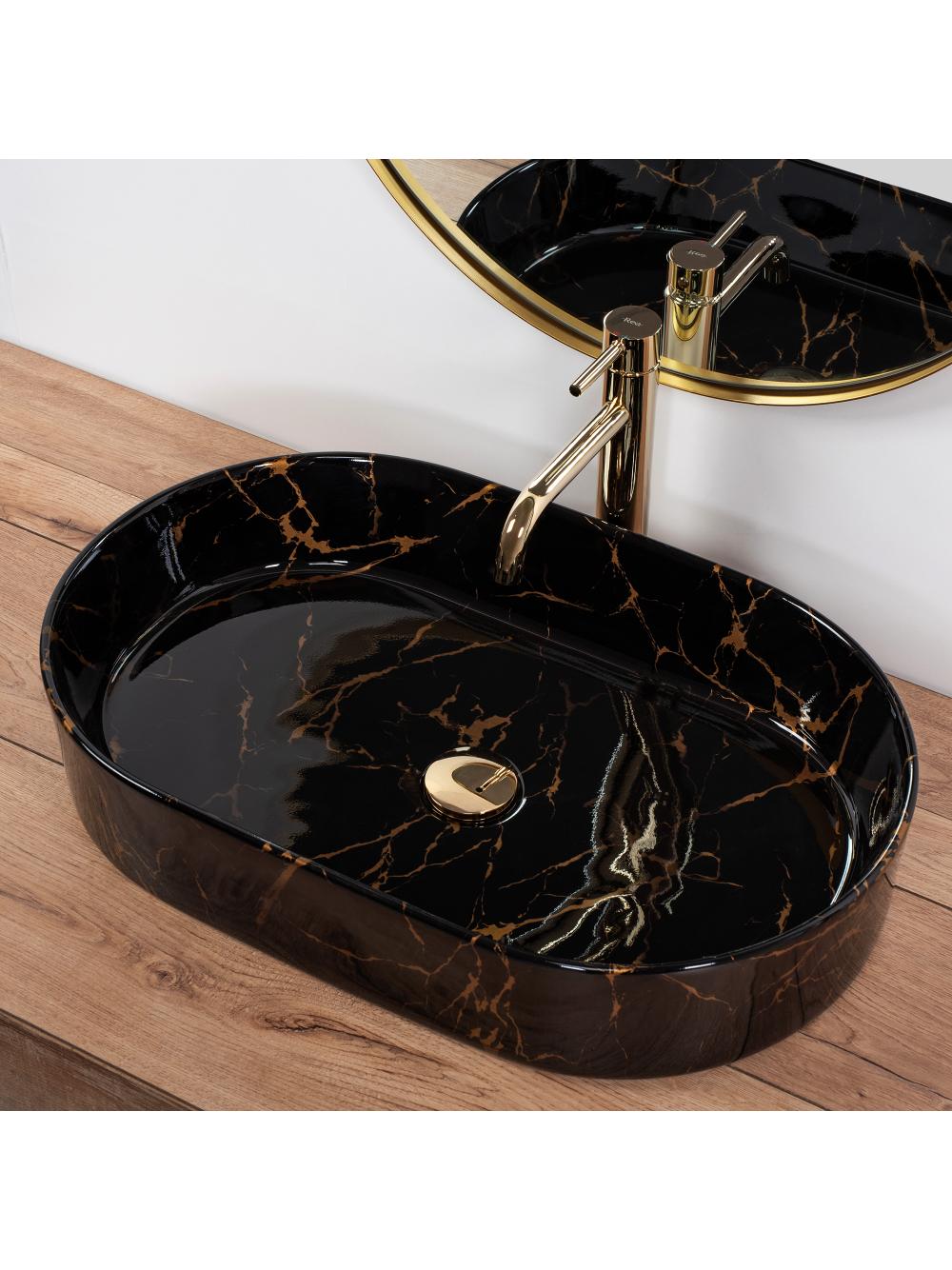 Umywalka nablatowa REA Nadia Czarna Marble Shiny