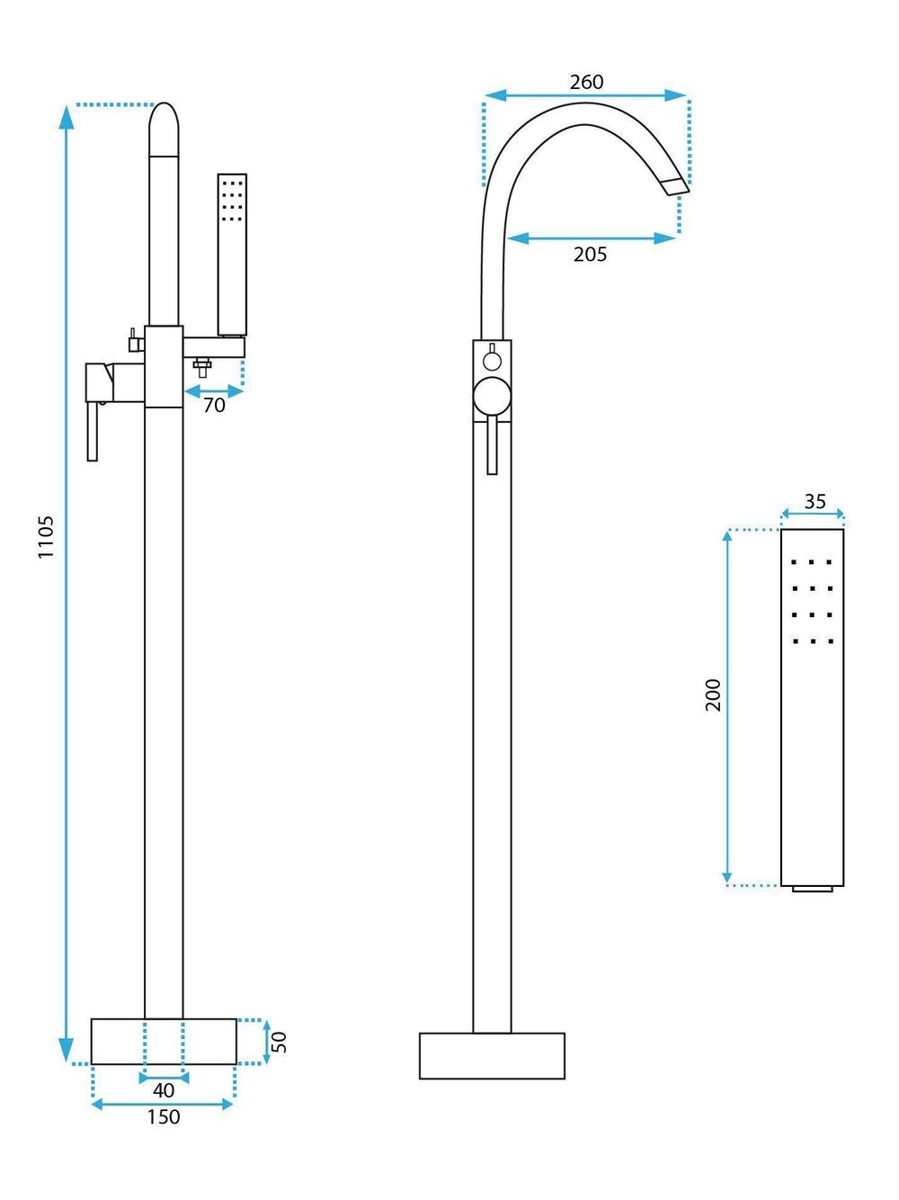Free-standing faucet Rea Lungo brush copper