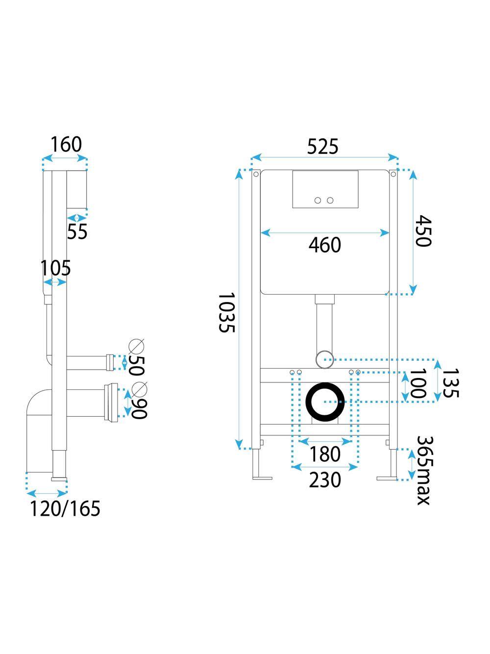Cadru WC încastrat Rea cu buton I Brush Copper