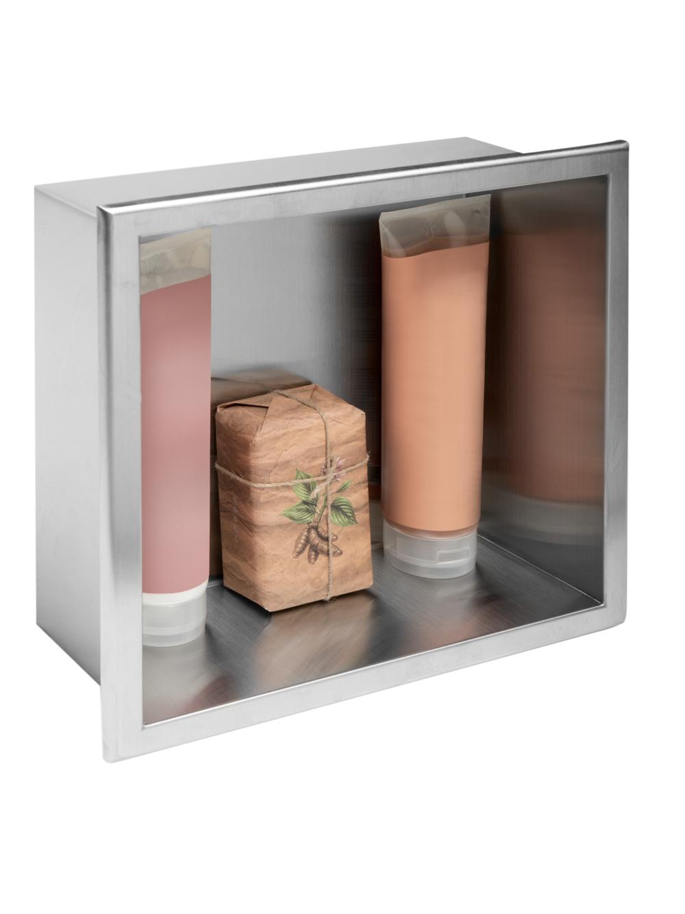 PÓŁKA WNĘKOWA ŁAZIENKOWA 30x30 stal szczotkowana