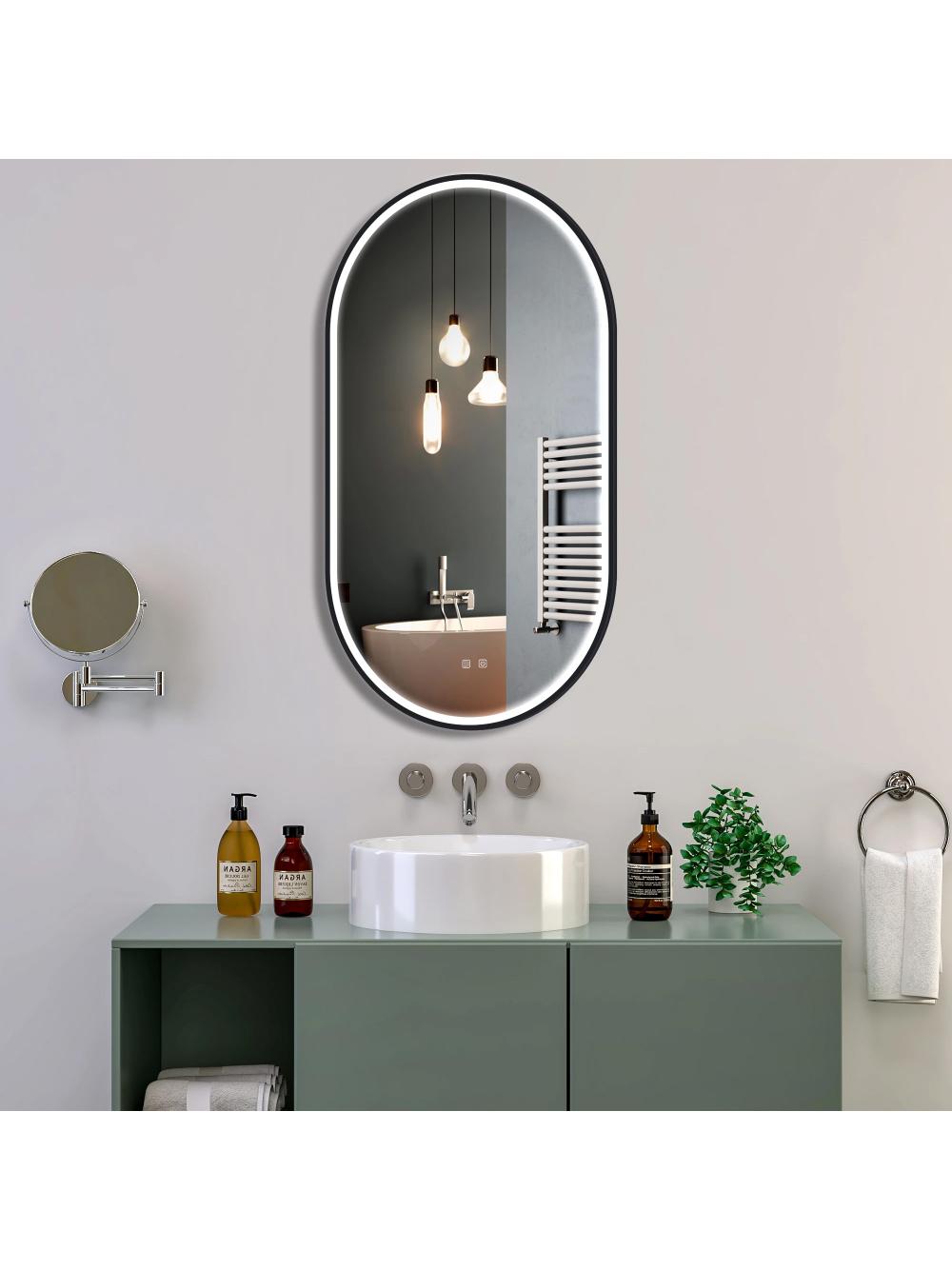LUSTRO ŚCIENNE LED OVL 50x100cm Czarne