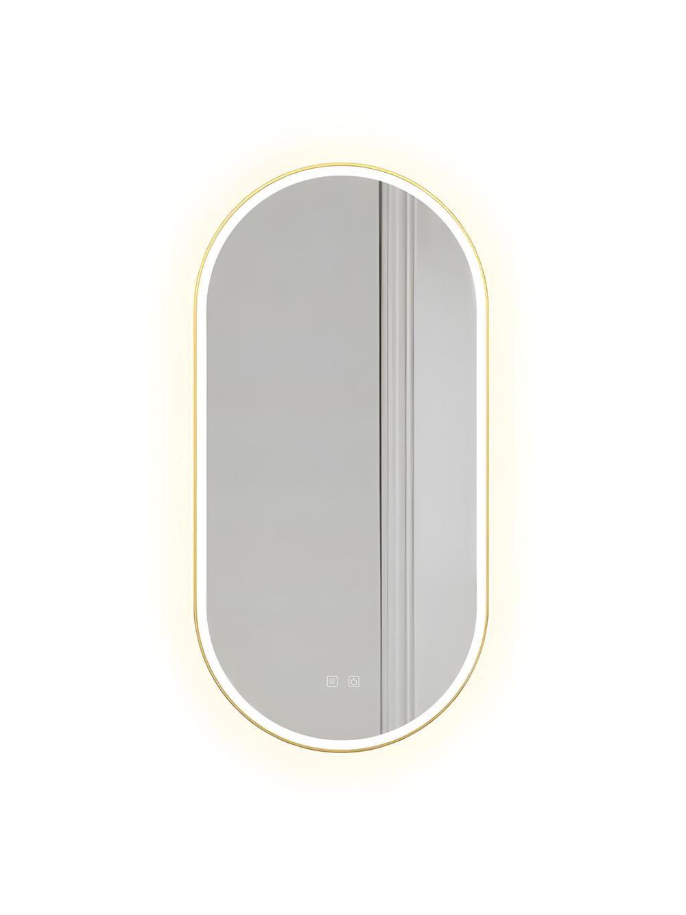 LUSTRO ŚCIENNE LED OVL 50x100cm Złote Szczotkowane