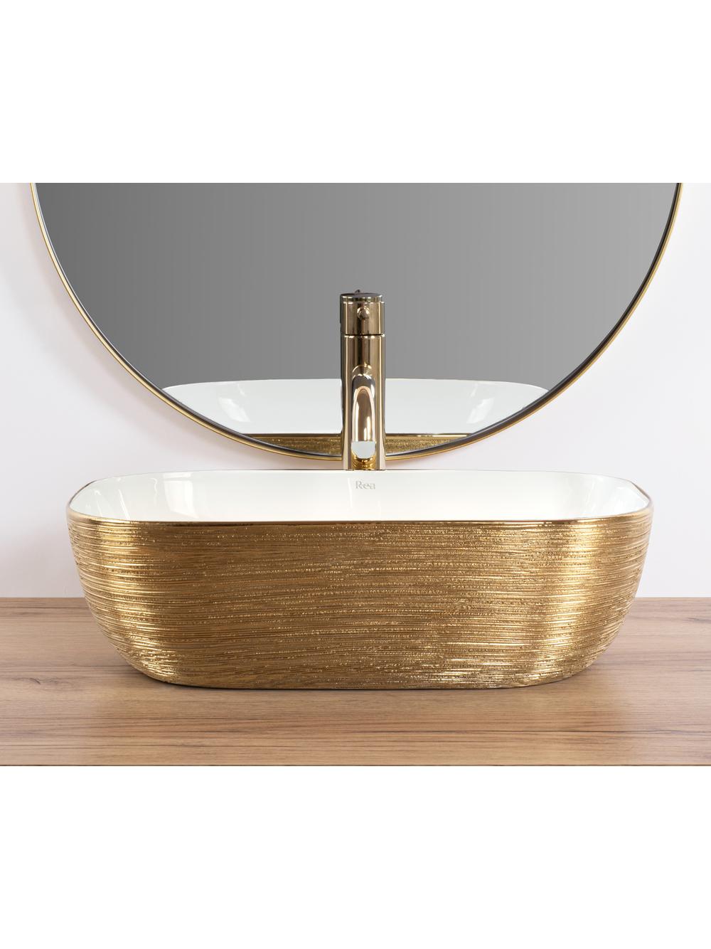 Νιπτήρας πάγκου Rea Belinda White GOLD BRUSH 46.5 x 33 x 13.5 cm