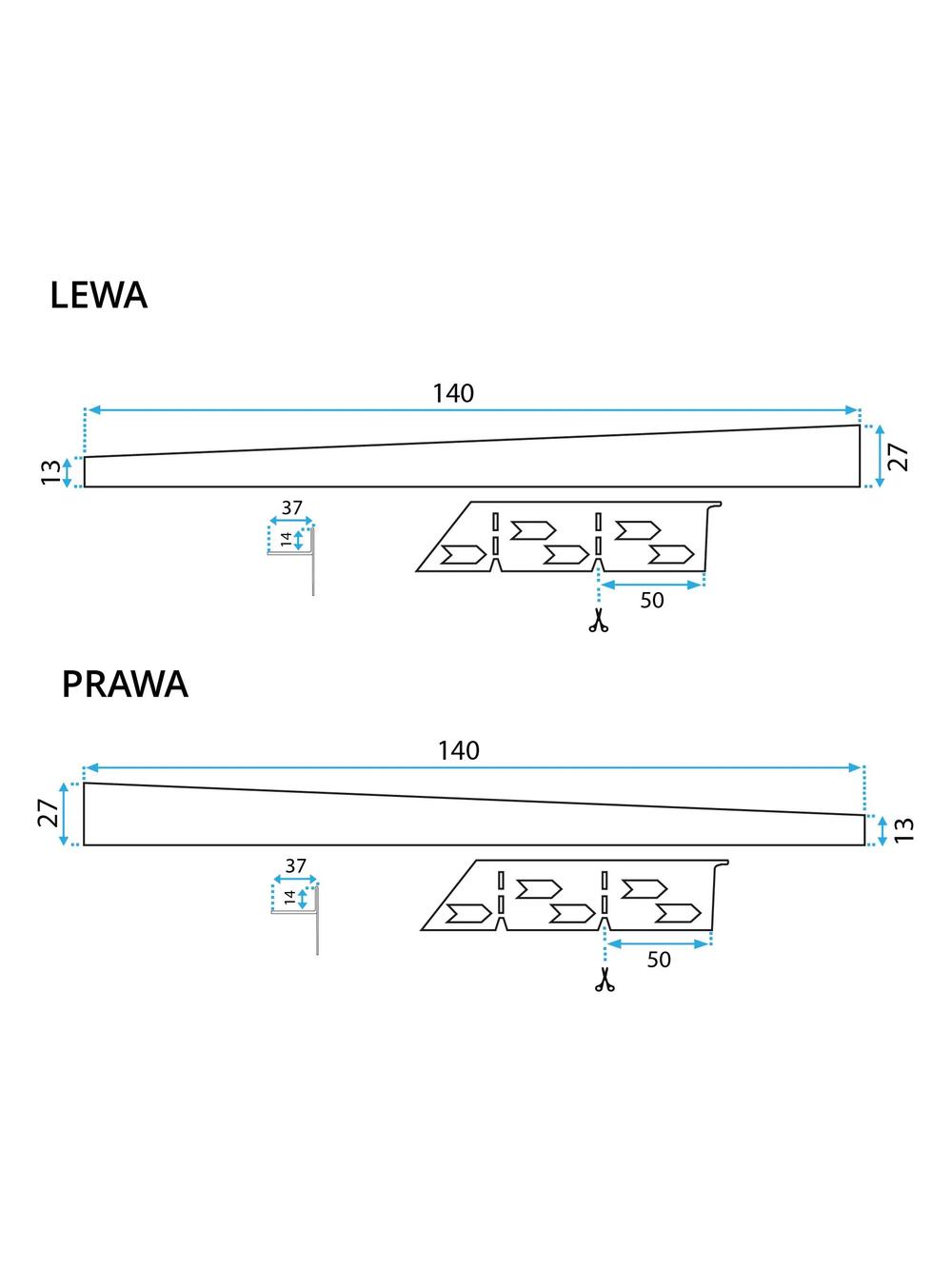 Listwa spadkowa brodzikowa 140cm Czarna